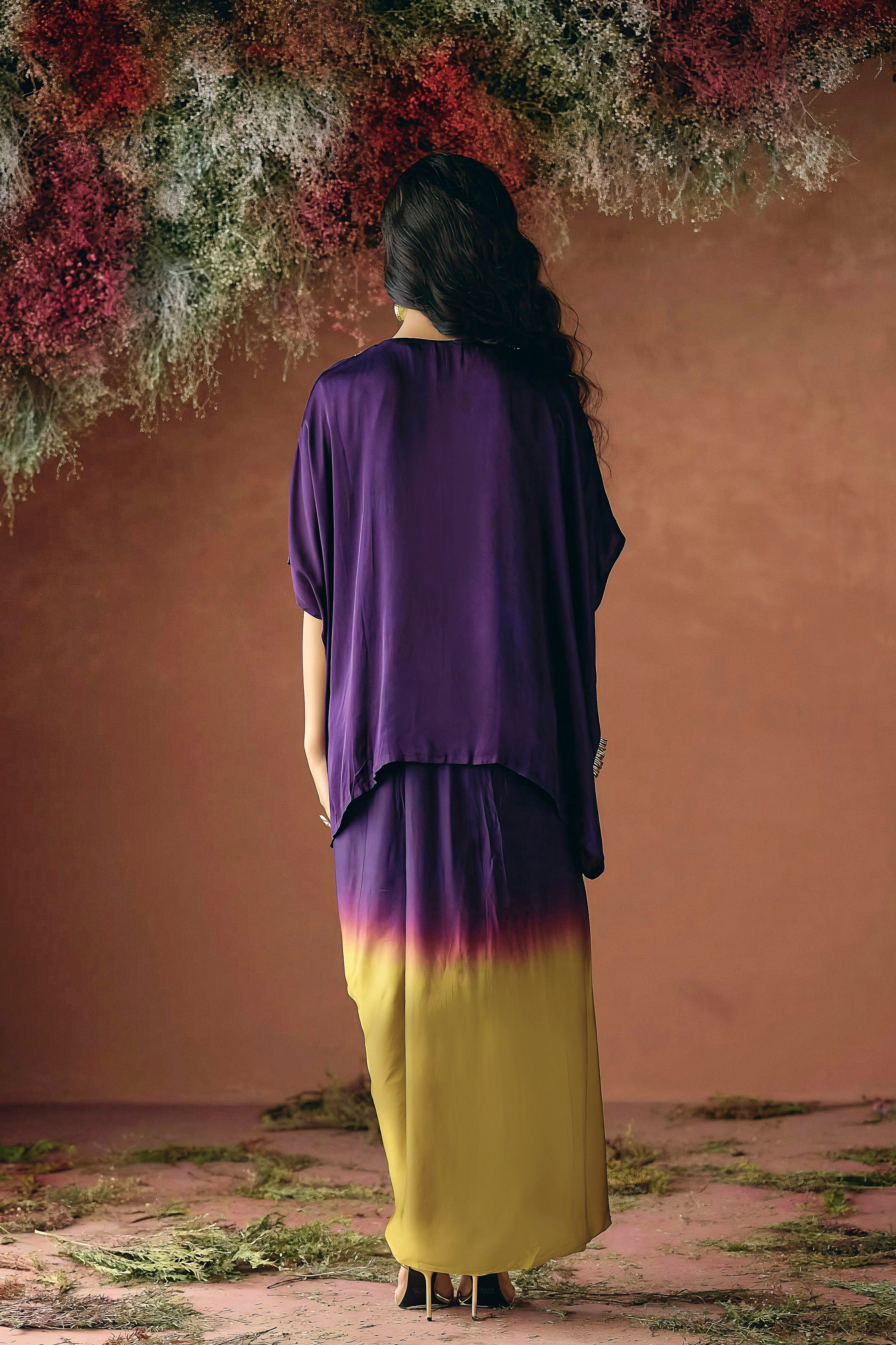 Deep Royal Purple Embellished Satin Silk Kaftan Set