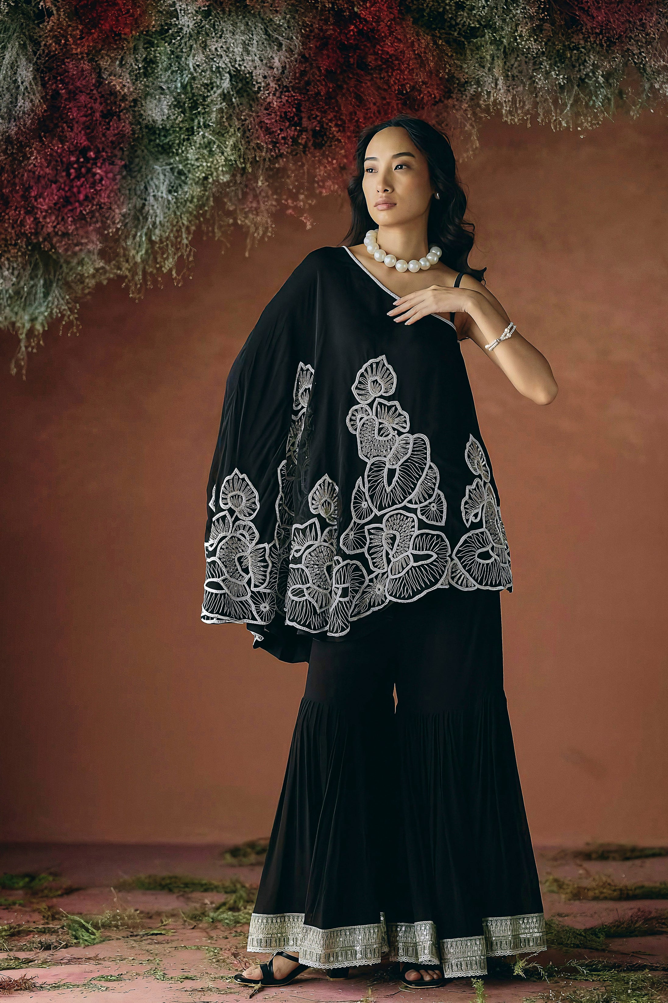 Classic Black Embellished Georgette Silk Co-ord Set