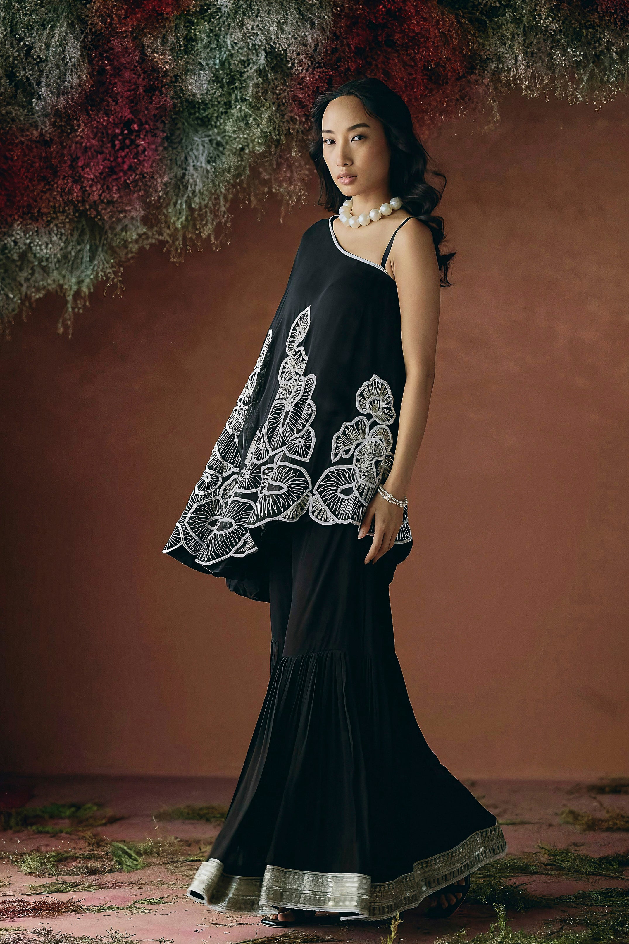 Classic Black Embellished Georgette Silk Co-ord Set