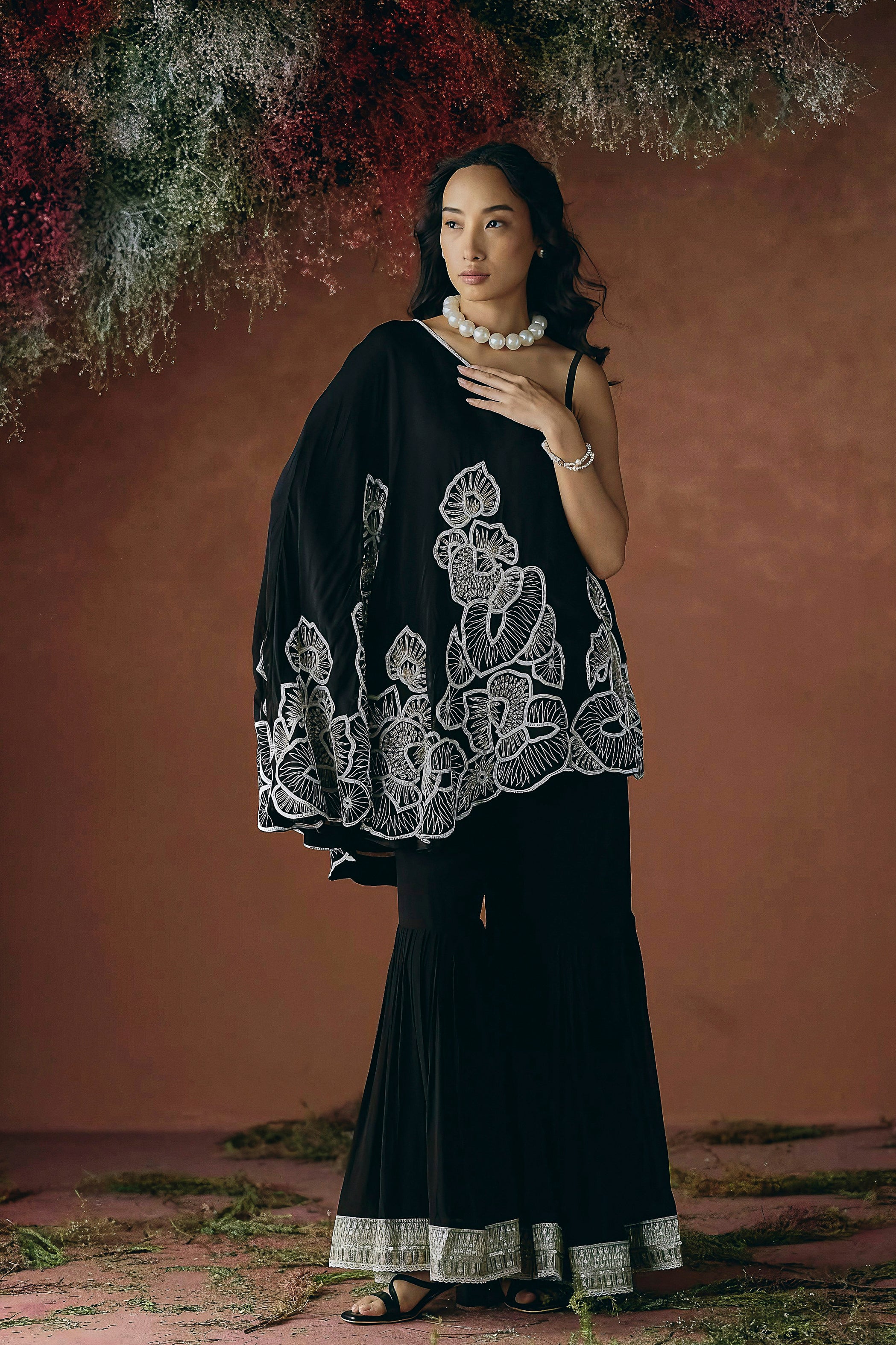 Classic Black Embellished Georgette Silk Co-ord Set