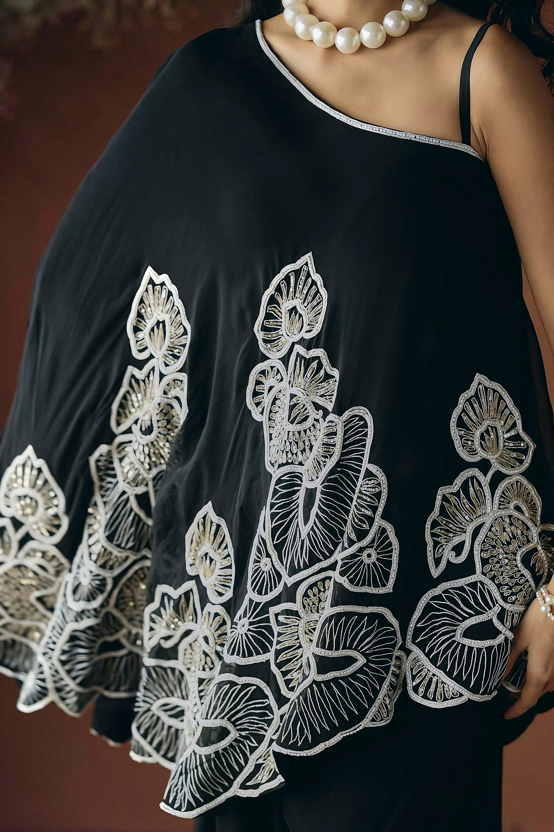 Classic Black Embellished Georgette Silk Co-ord Set