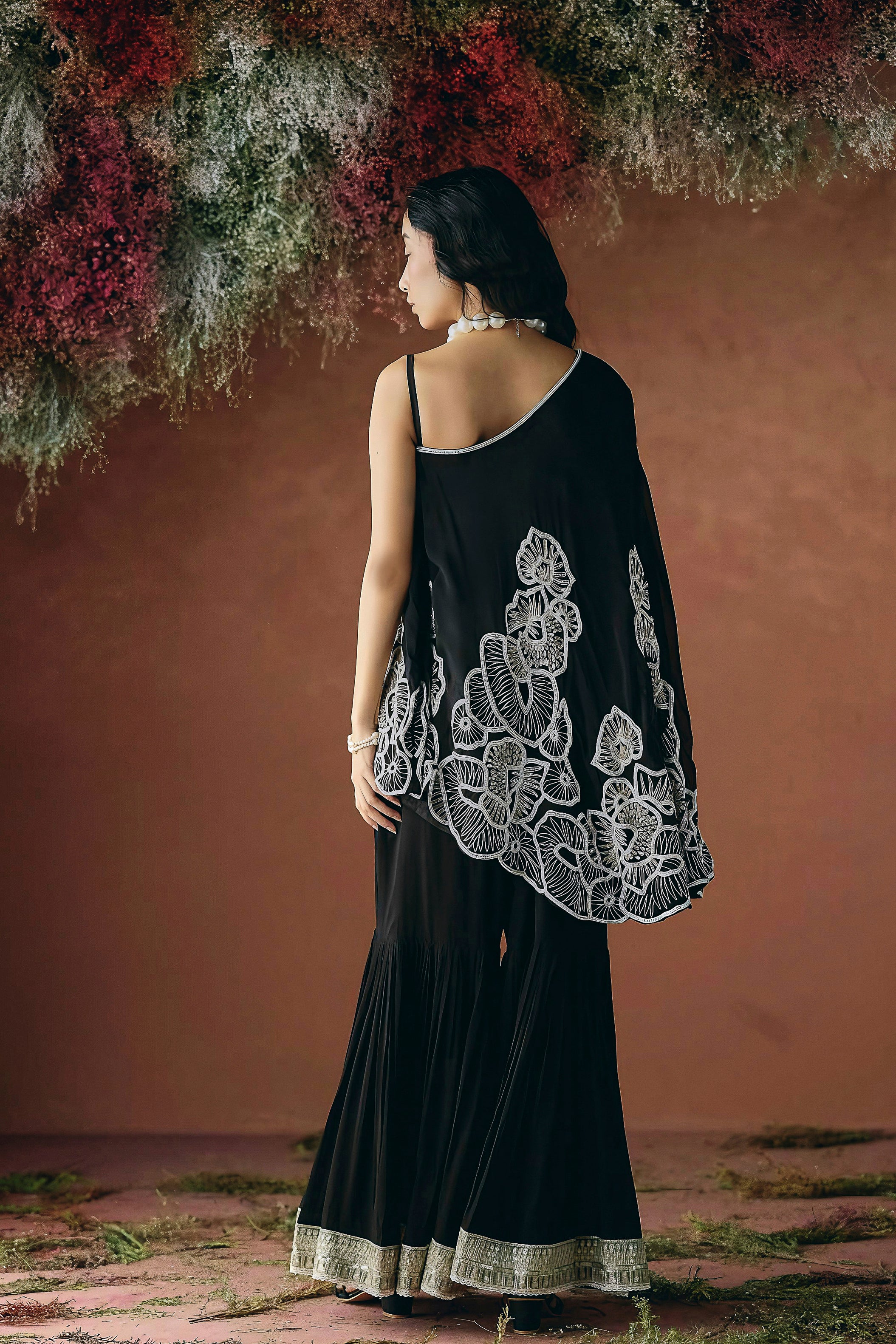 Classic Black Embellished Georgette Silk Co-ord Set