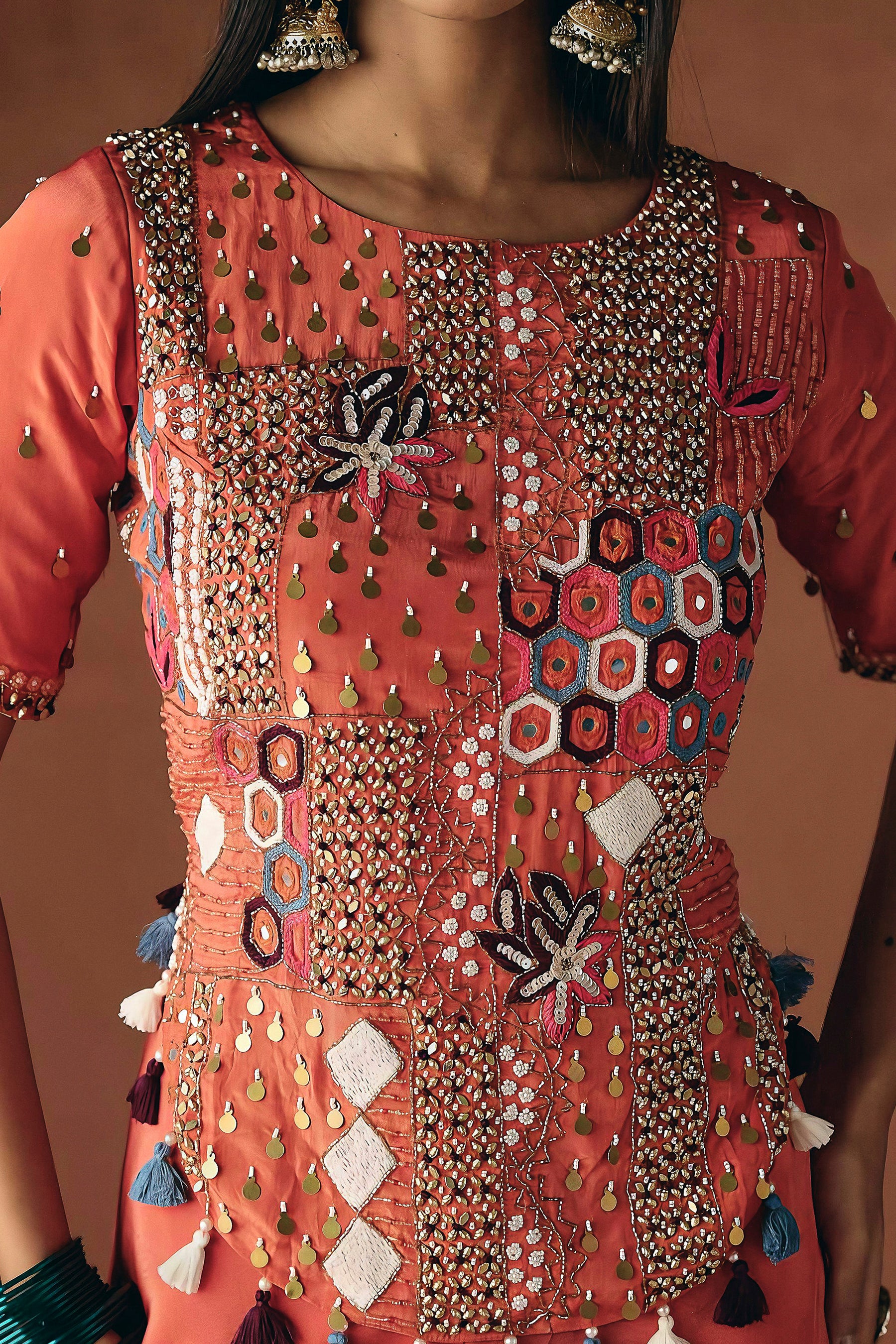 Spiced Orange Embellished Premium Silk Palazzo Set