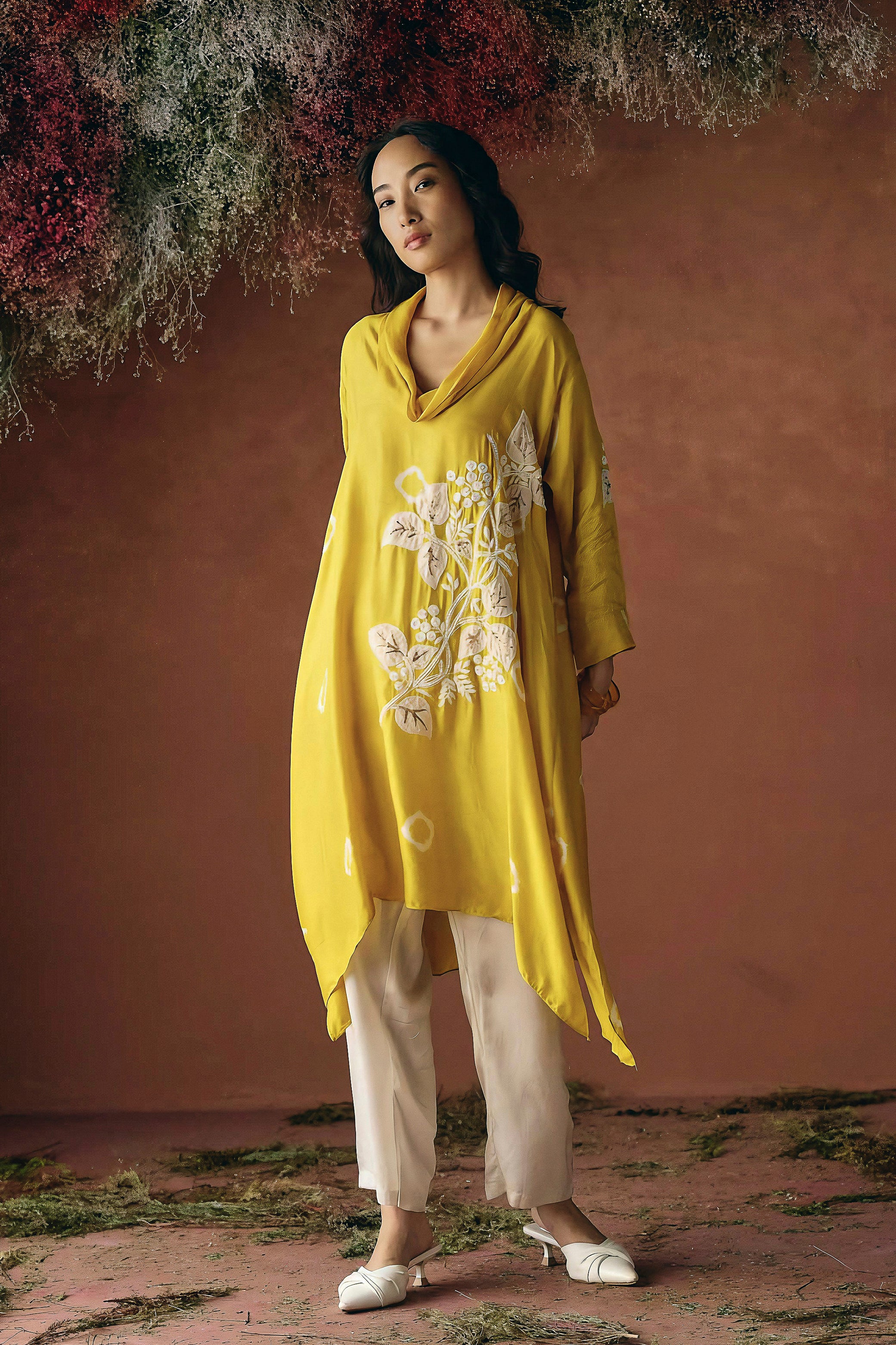 Amber Yellow Embellished Raw Silk Kurta Set