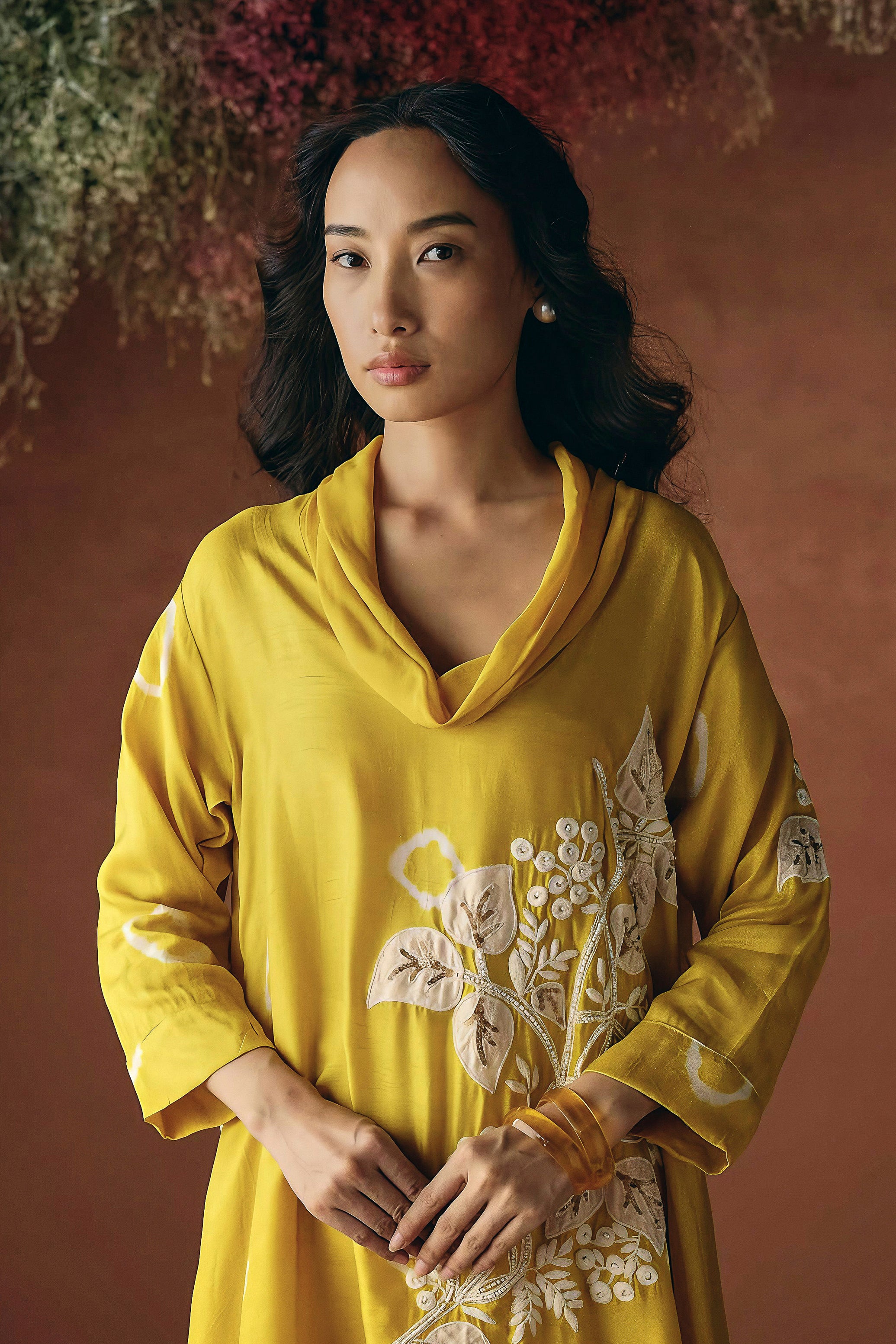 Amber Yellow Embellished Raw Silk Kurta Set