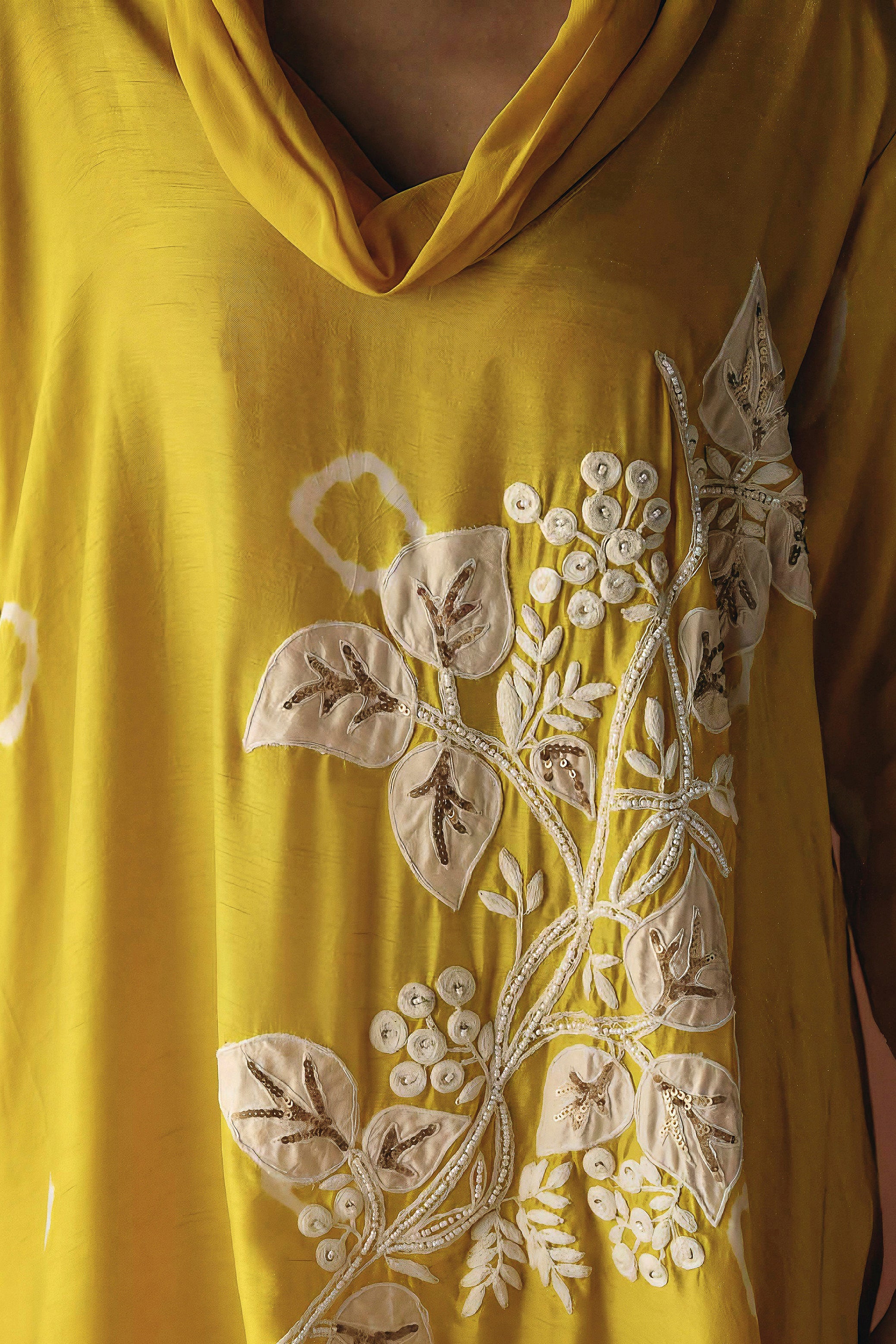 Amber Yellow Embellished Raw Silk Kurta Set