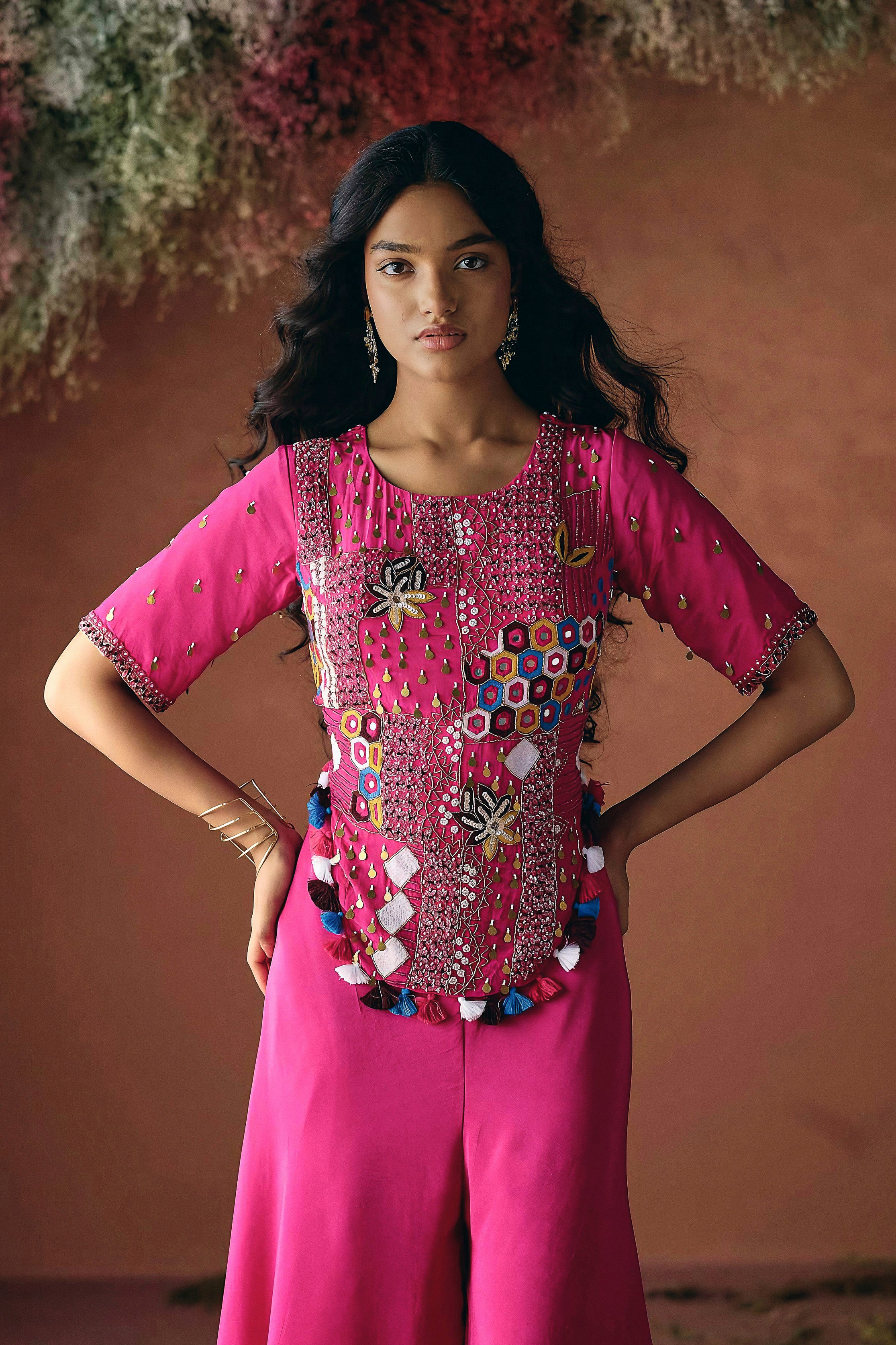 Deep Pink Embellished Premium Silk Palazzo Set