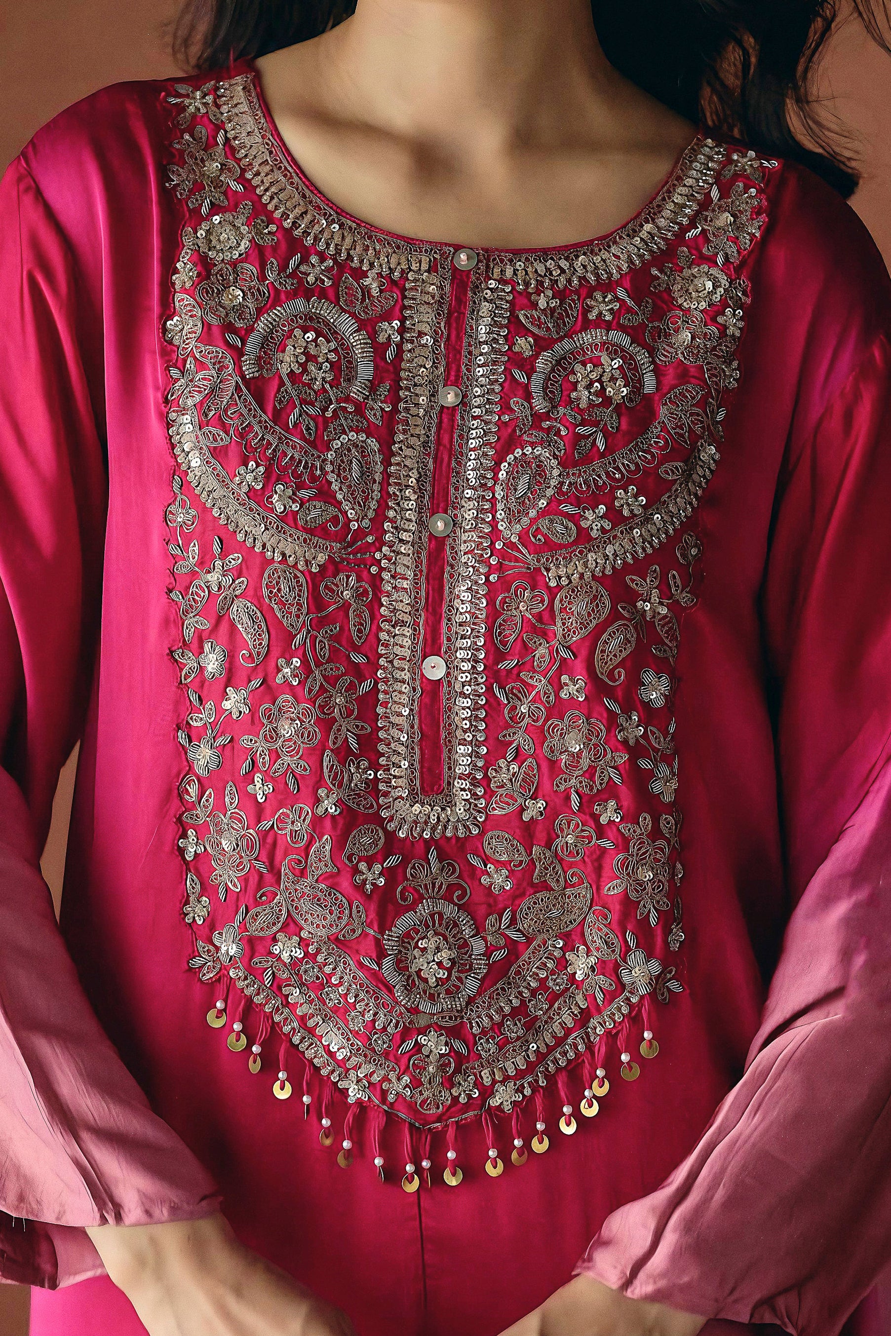 Blush Pink Embellished Satin Silk Kurta Set