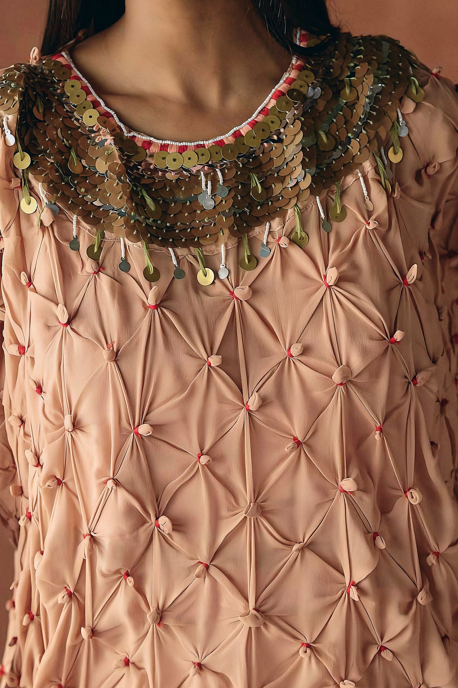 Light Peach Embellished Georgette Silk Skirt Set