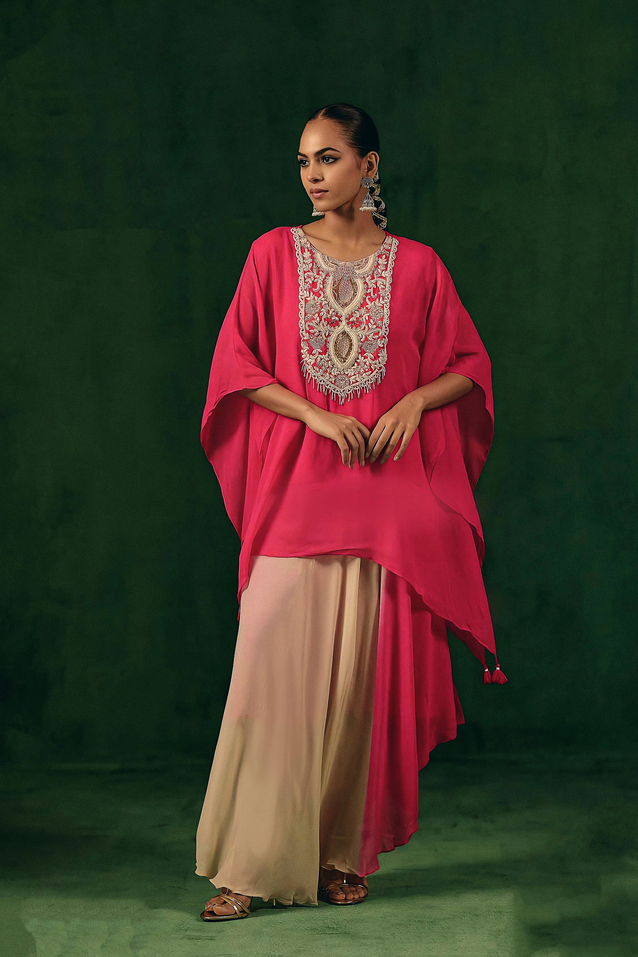 Rich Pink Embellished Georgette Silk Dress