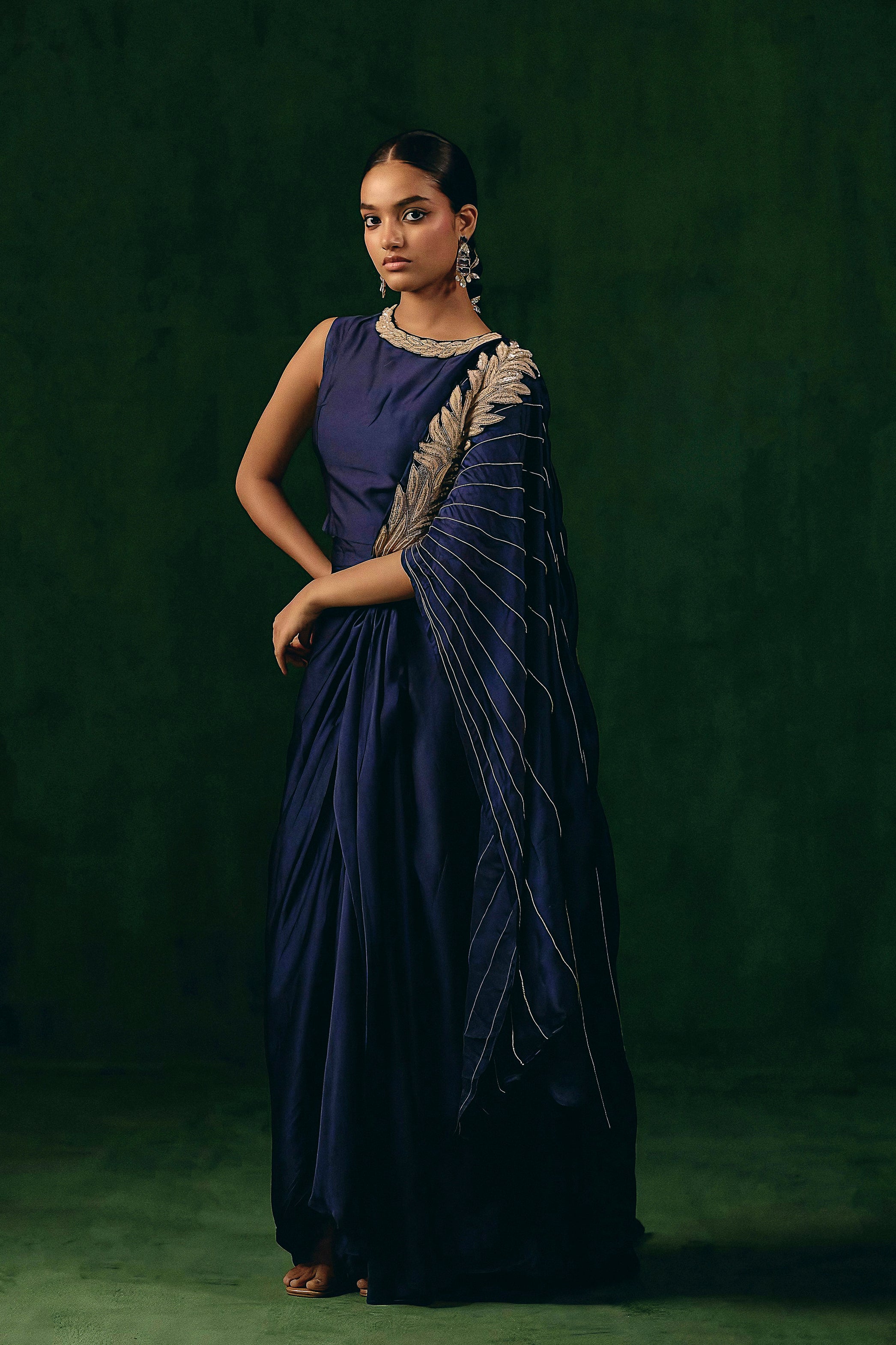 Twilight Blue Embellished Satin Silk Dress