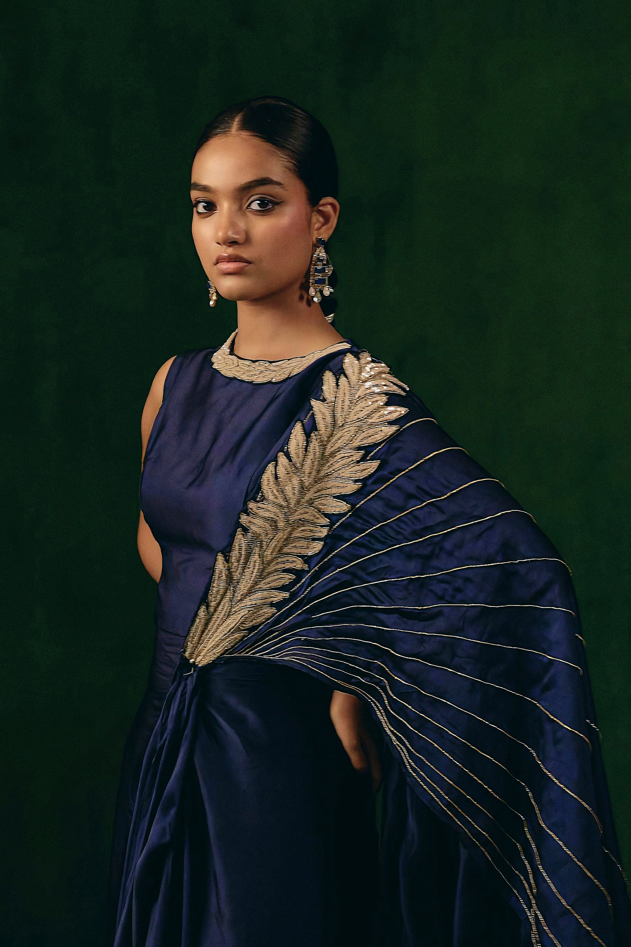 Twilight Blue Embellished Satin Silk Dress