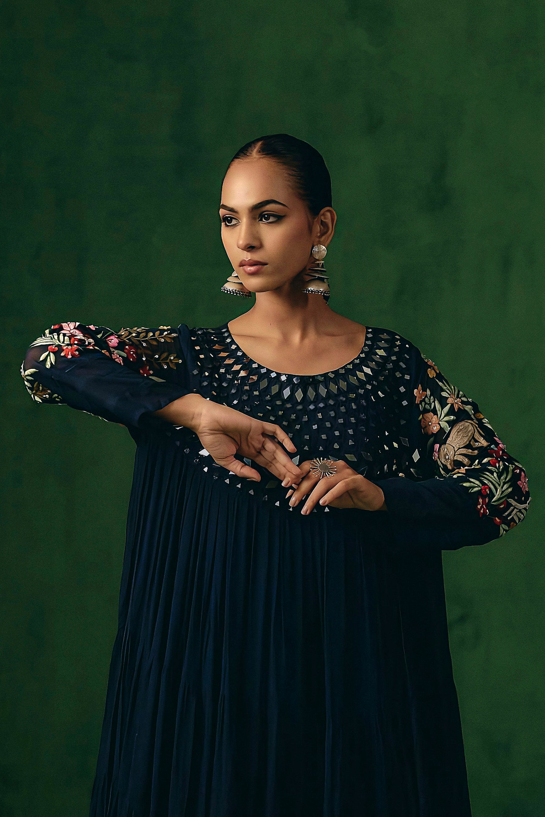 Midnight Blue Embellished Georgette Silk Gown