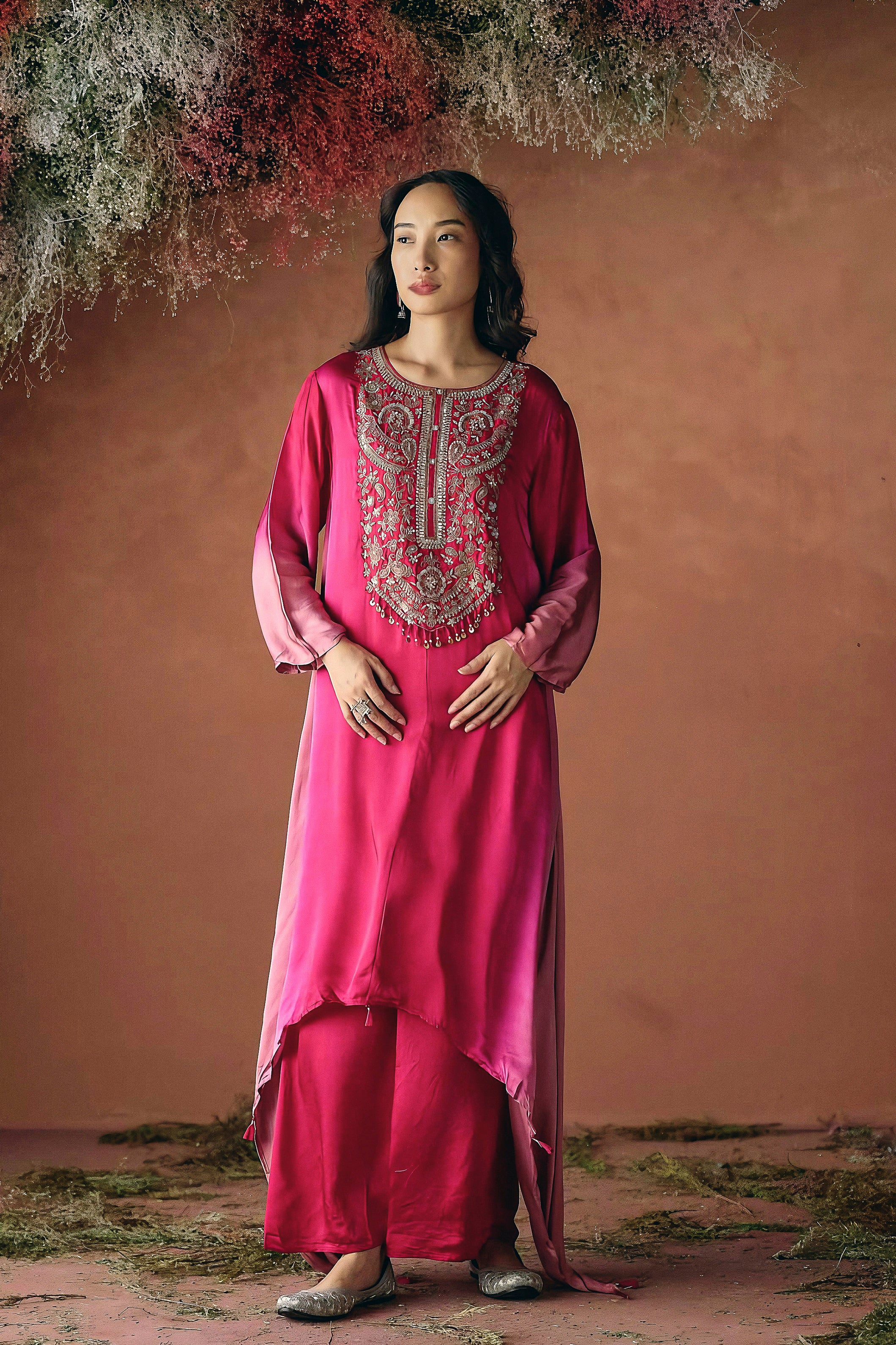 Blush Pink Embellished Satin Silk Kurta Set