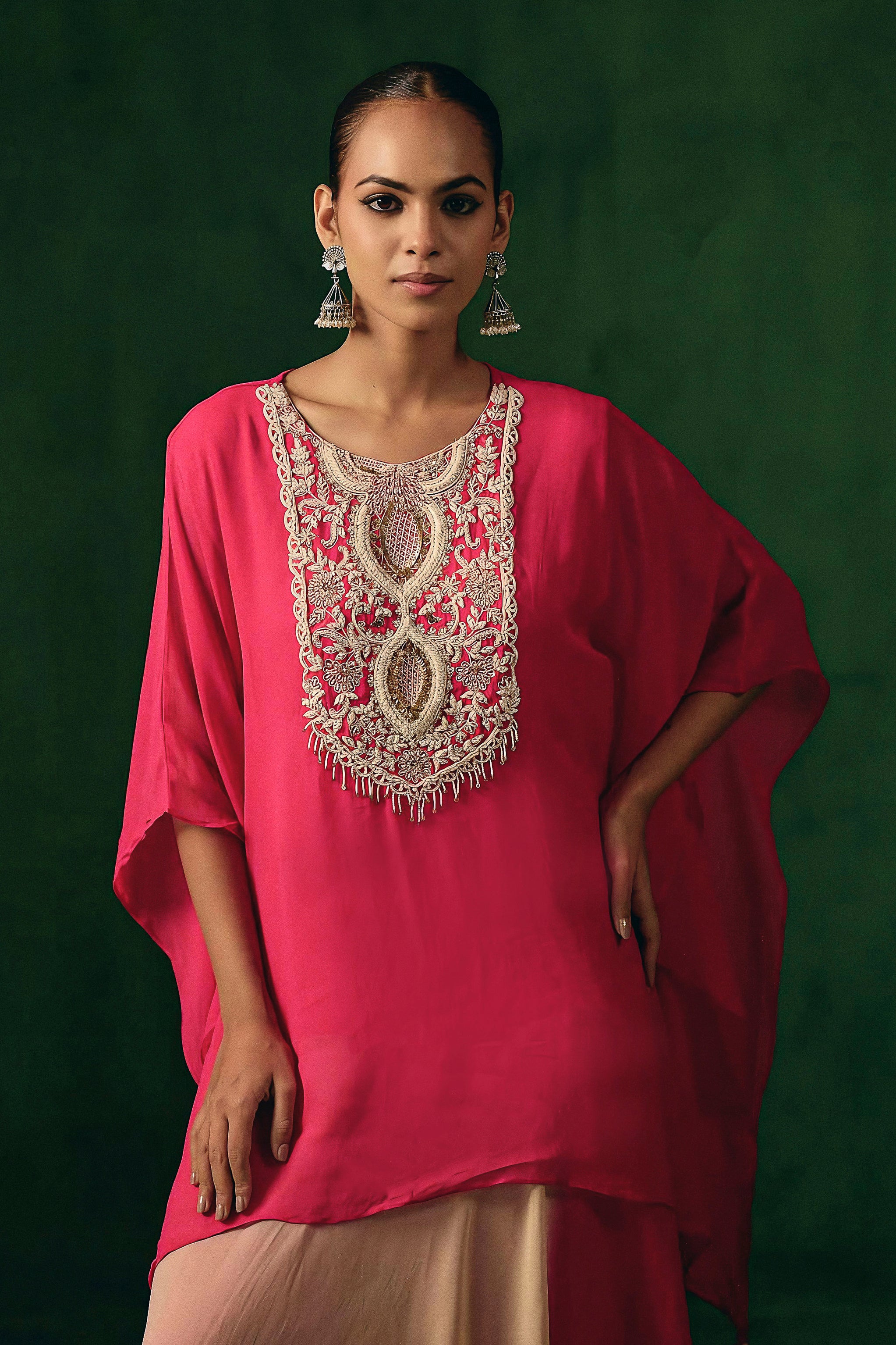 Rich Pink Embellished Georgette Silk Dress