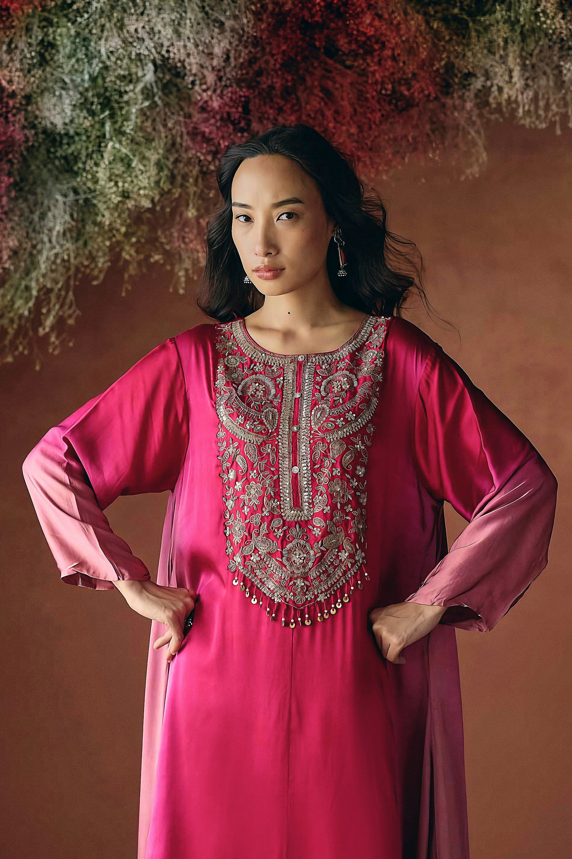 Blush Pink Embellished Satin Silk Kurta Set