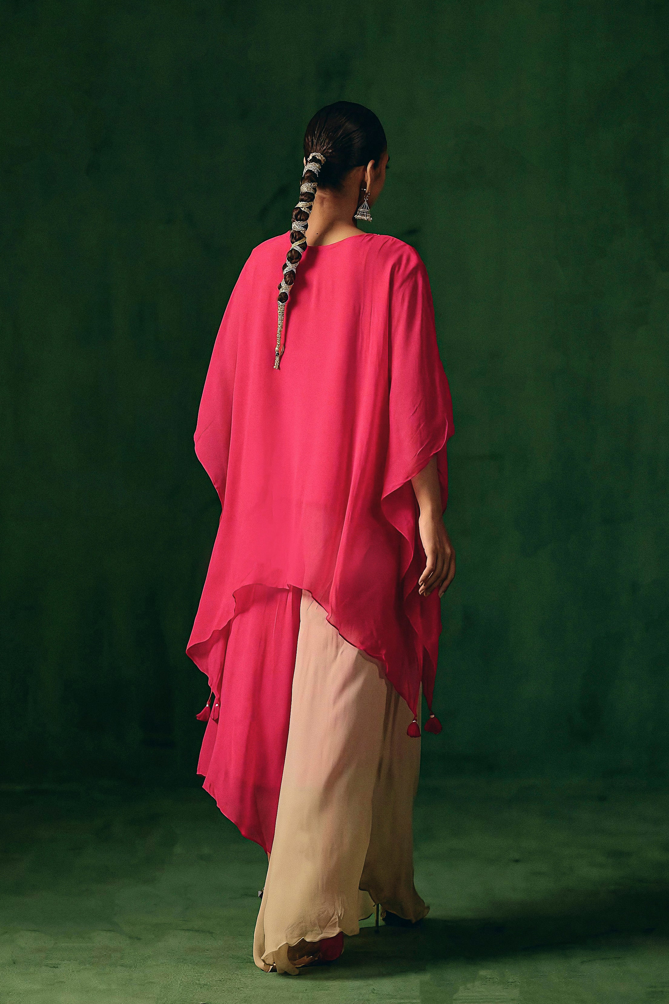 Rich Pink Embellished Georgette Silk Dress