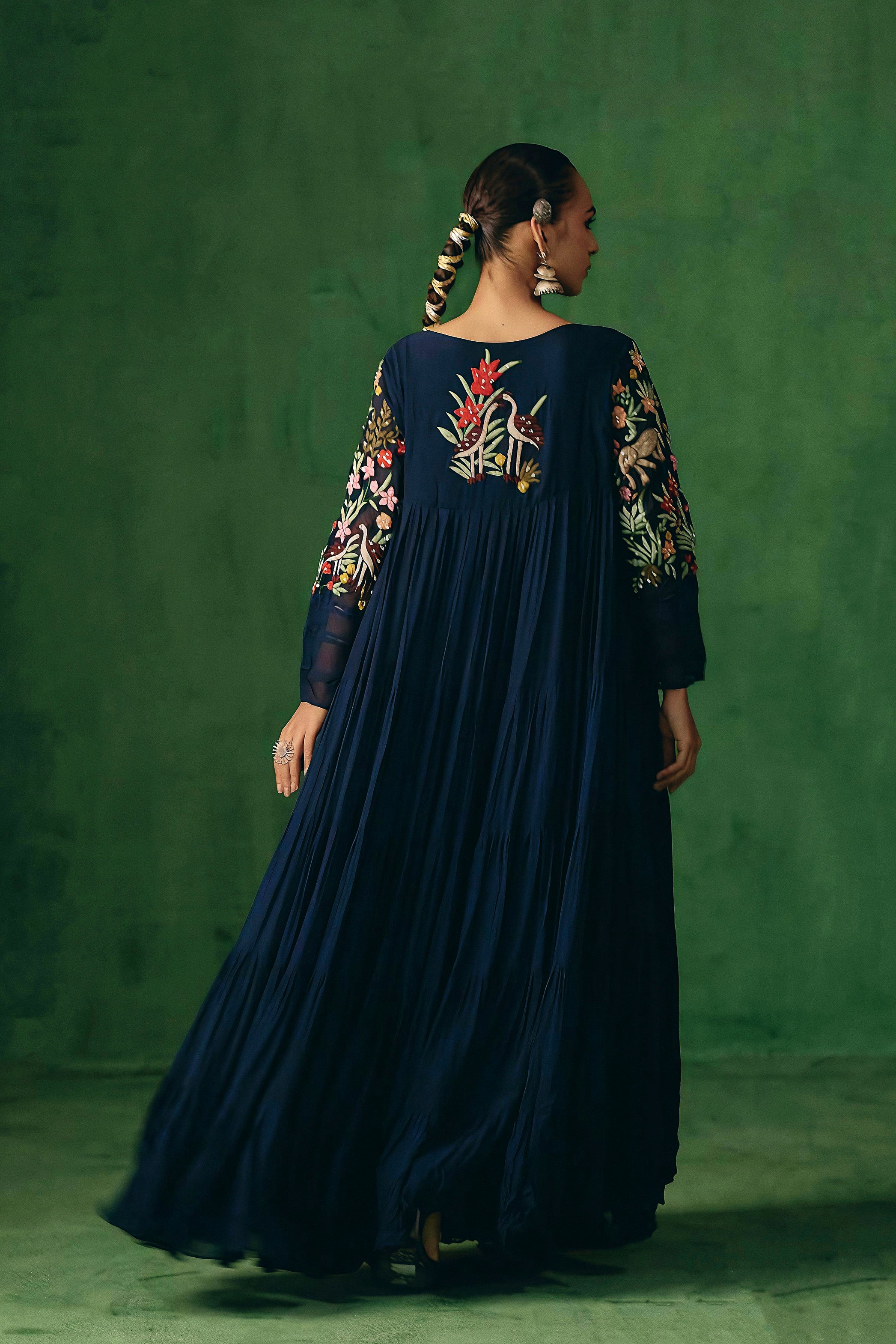 Midnight Blue Embellished Georgette Silk Gown