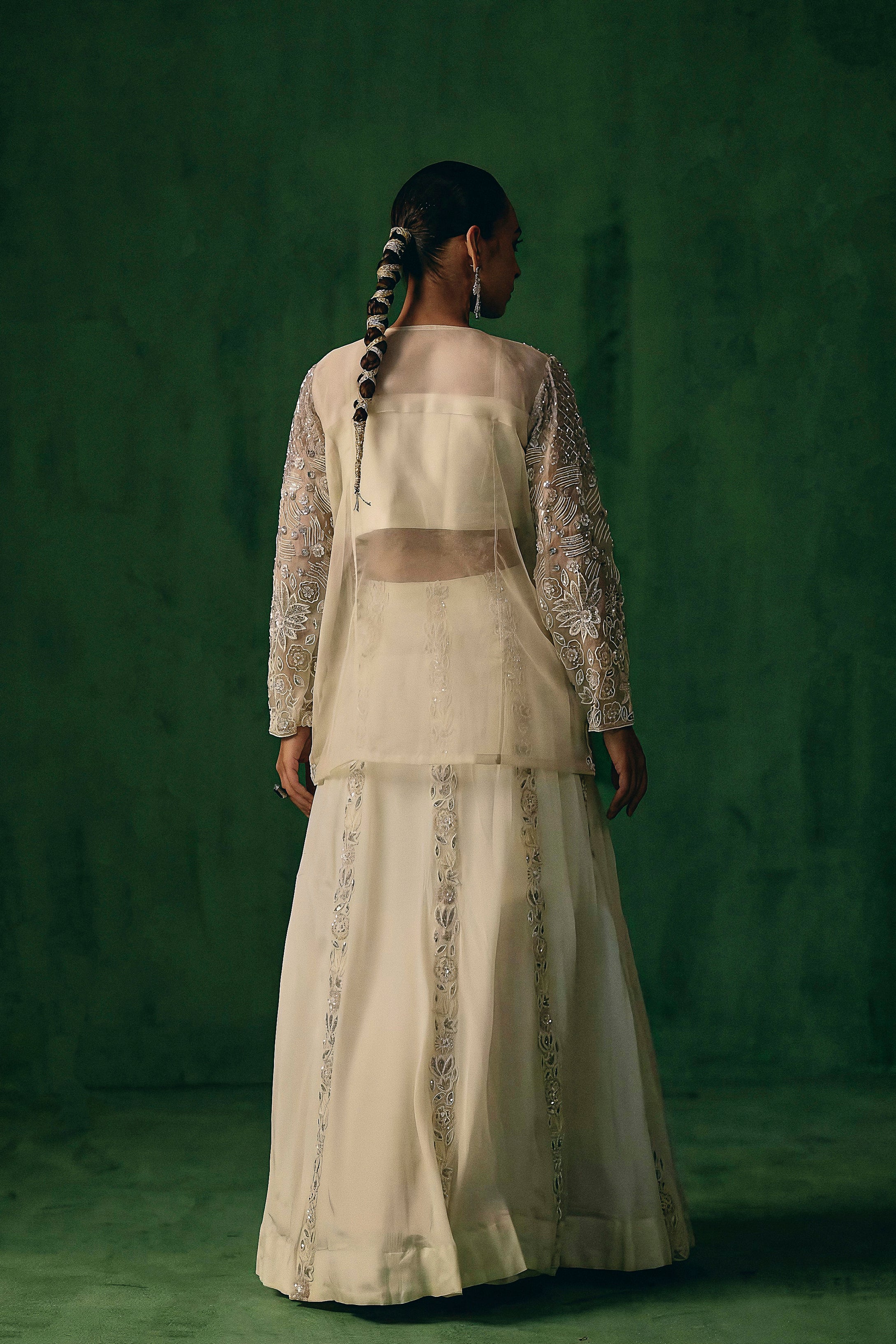 Soft Ivory Embellished Chinon Silk Lehenga Set