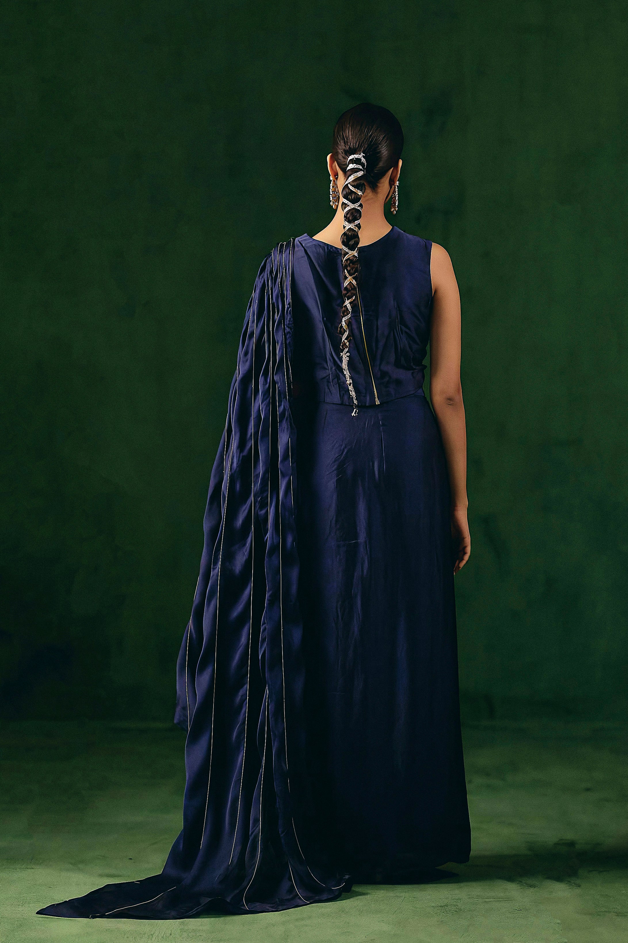 Twilight Blue Embellished Satin Silk Dress