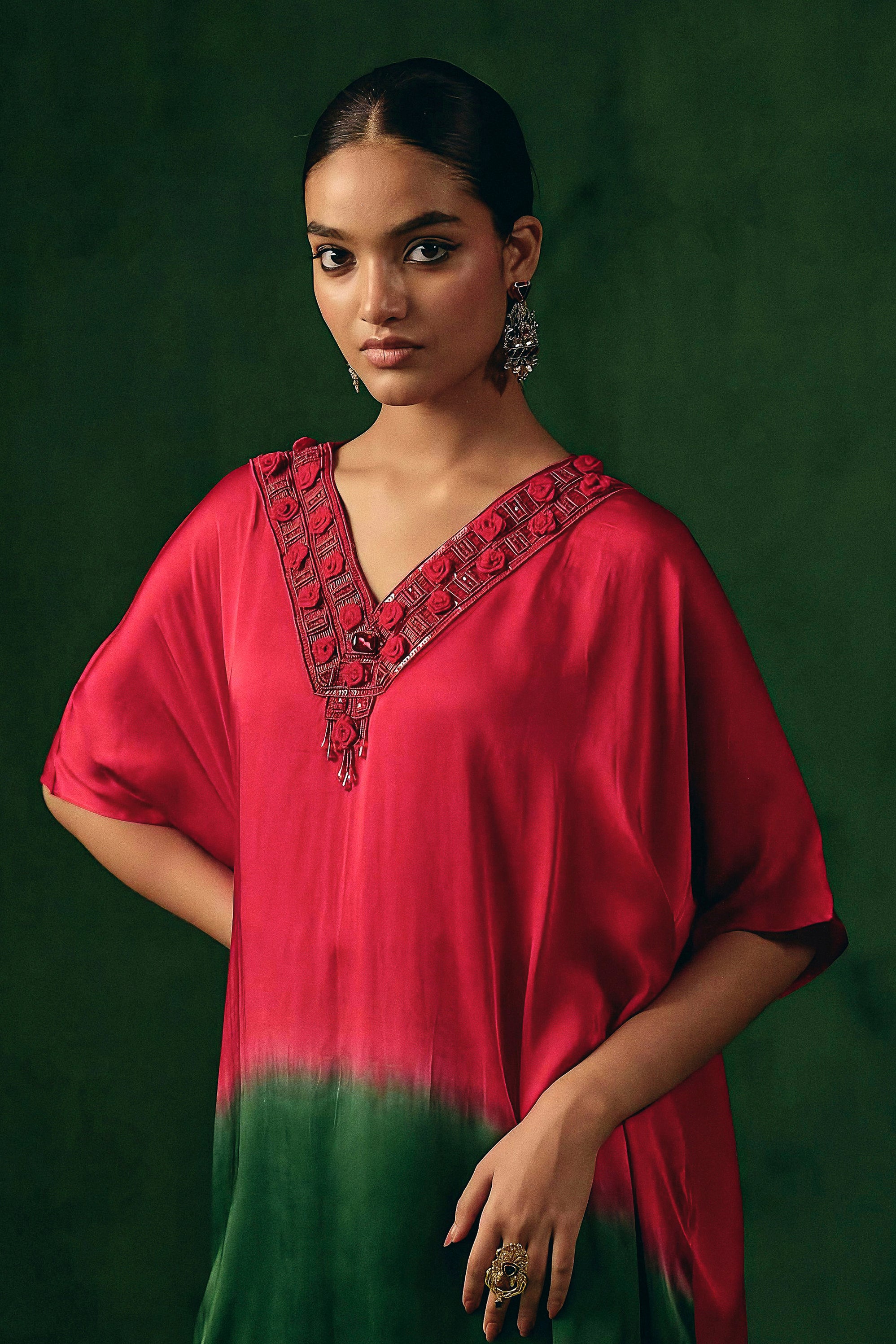 Pink Embellished Satin Silk Kurta Set