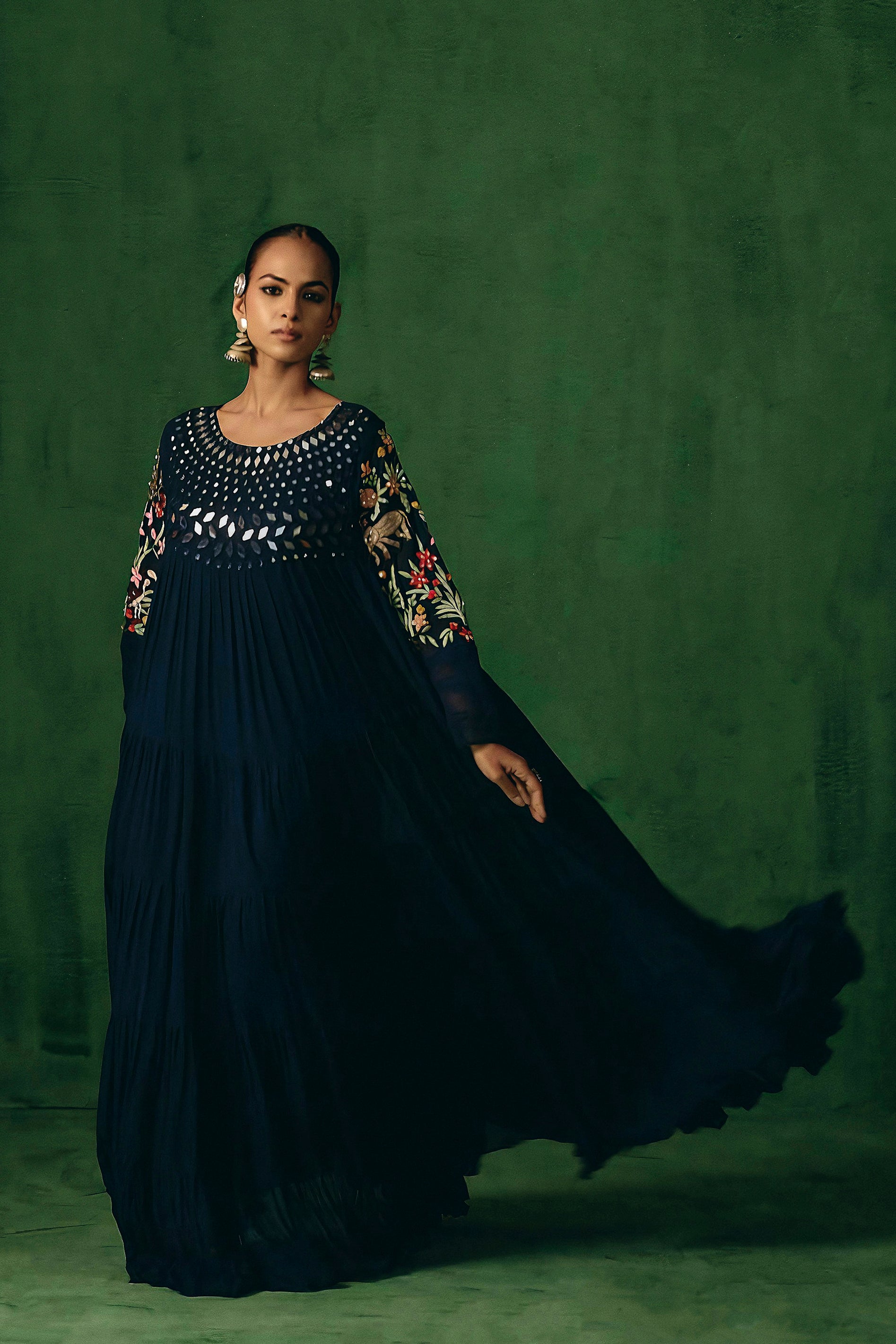 Midnight Blue Embellished Georgette Silk Gown