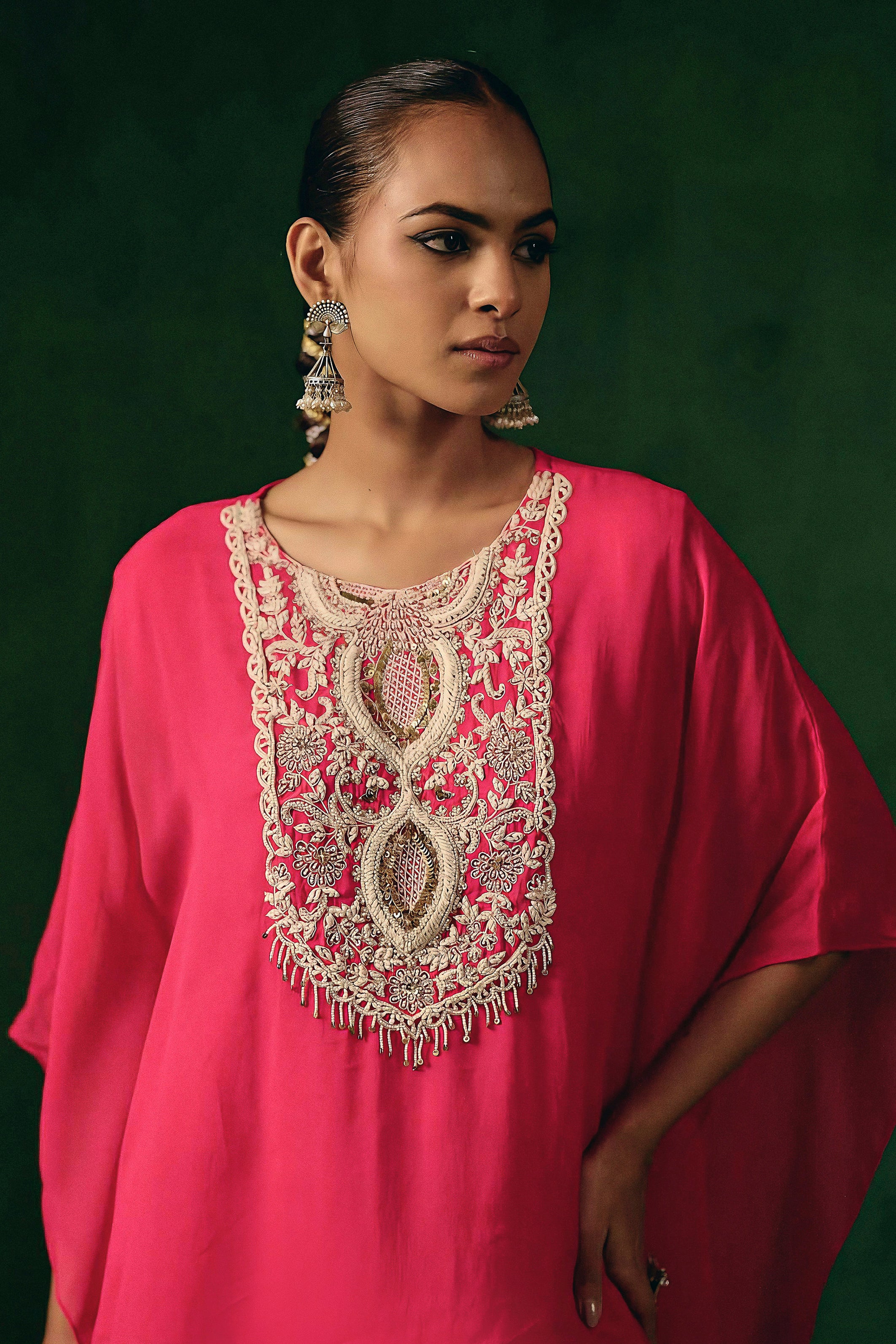 Rich Pink Embellished Georgette Silk Dress