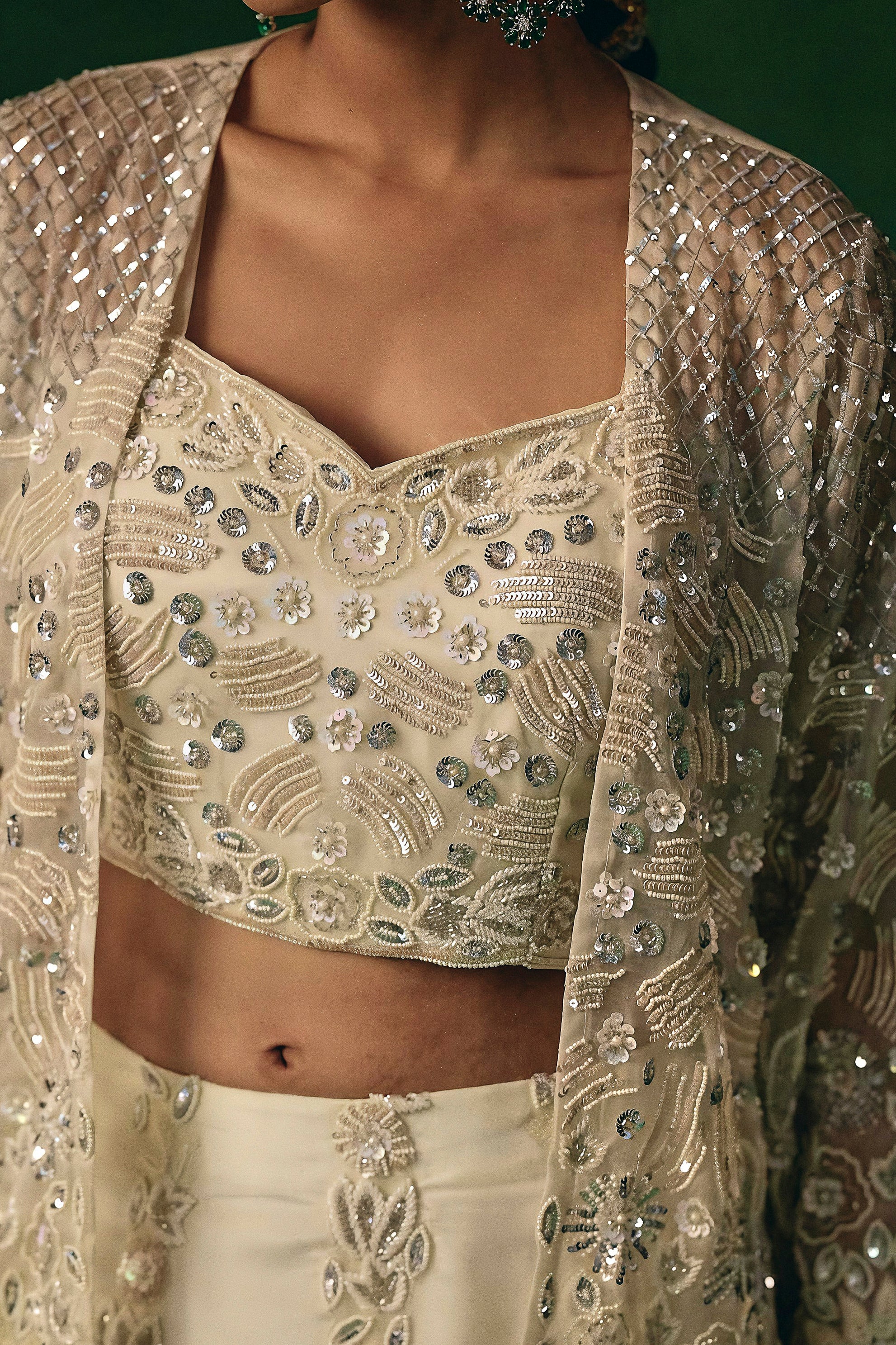 Soft Ivory Embellished Chinon Silk Lehenga Set
