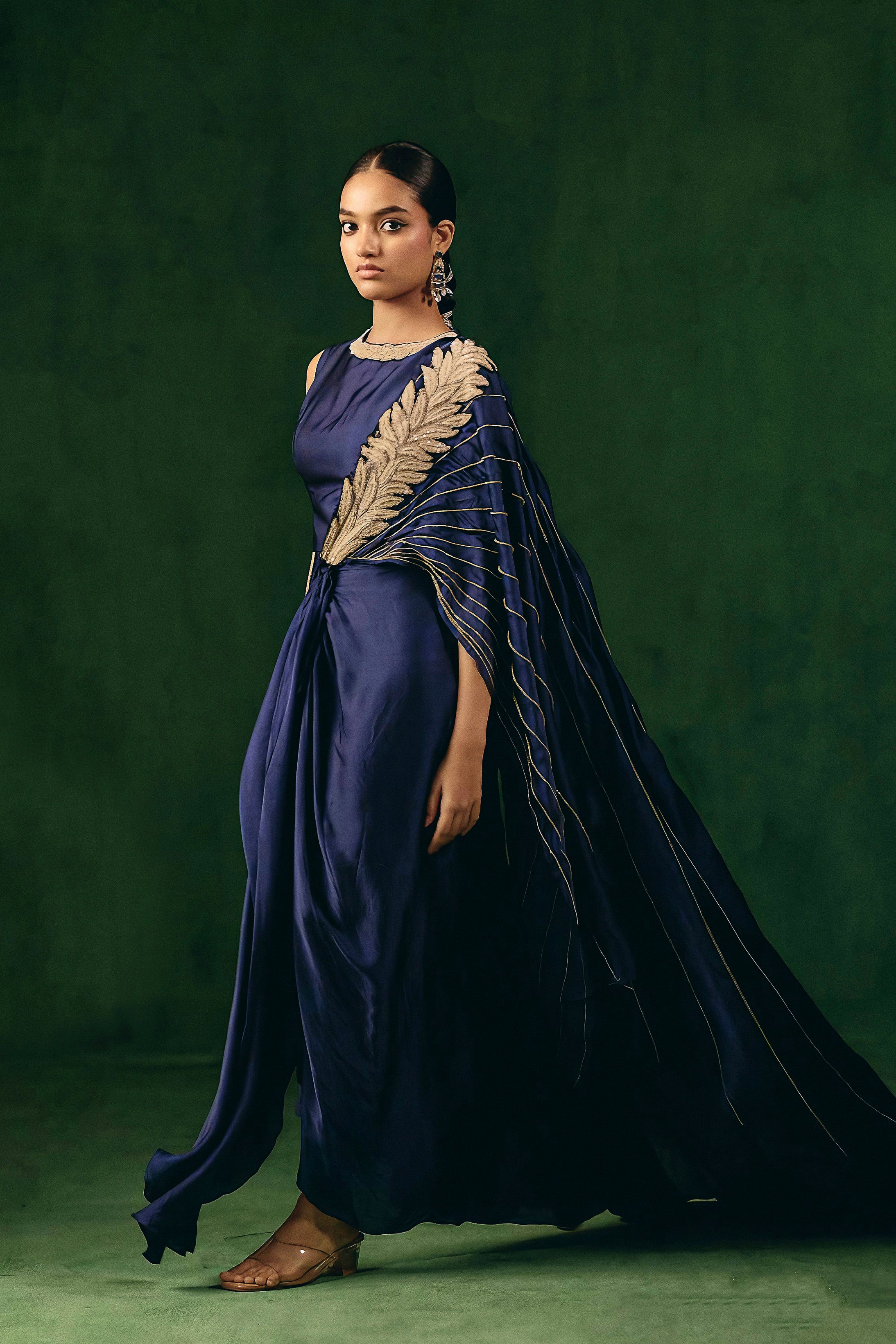 Twilight Blue Embellished Satin Silk Dress