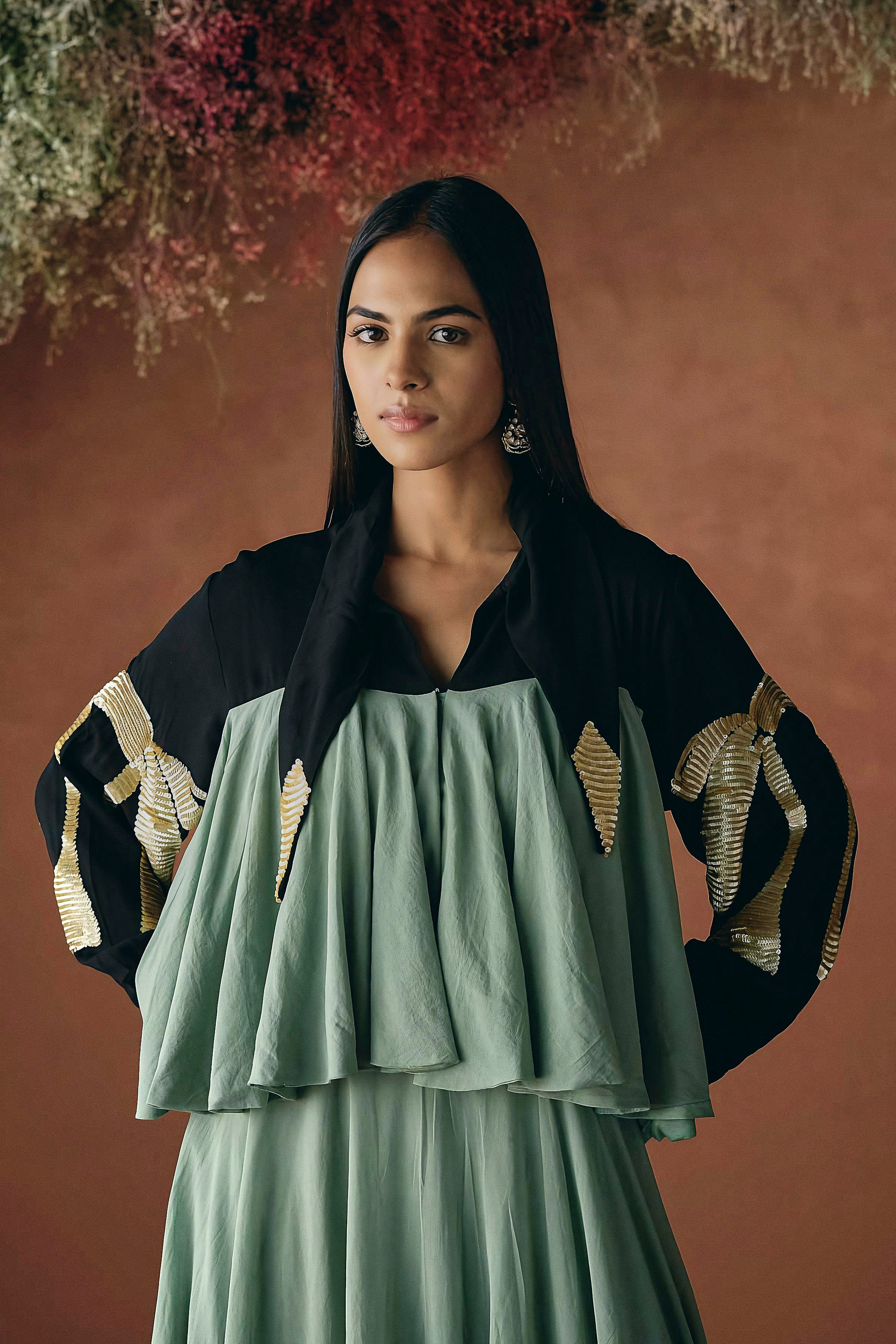 Sage Green Embellished Organic Cotton Gown