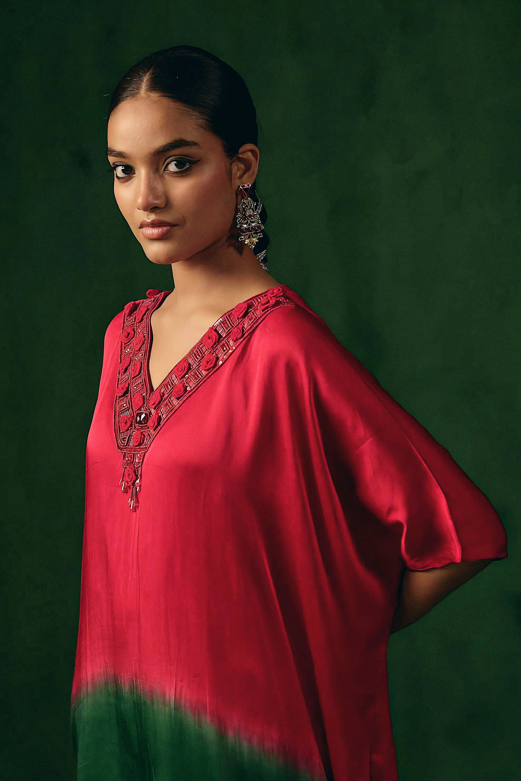 Pink Embellished Satin Silk Kurta Set