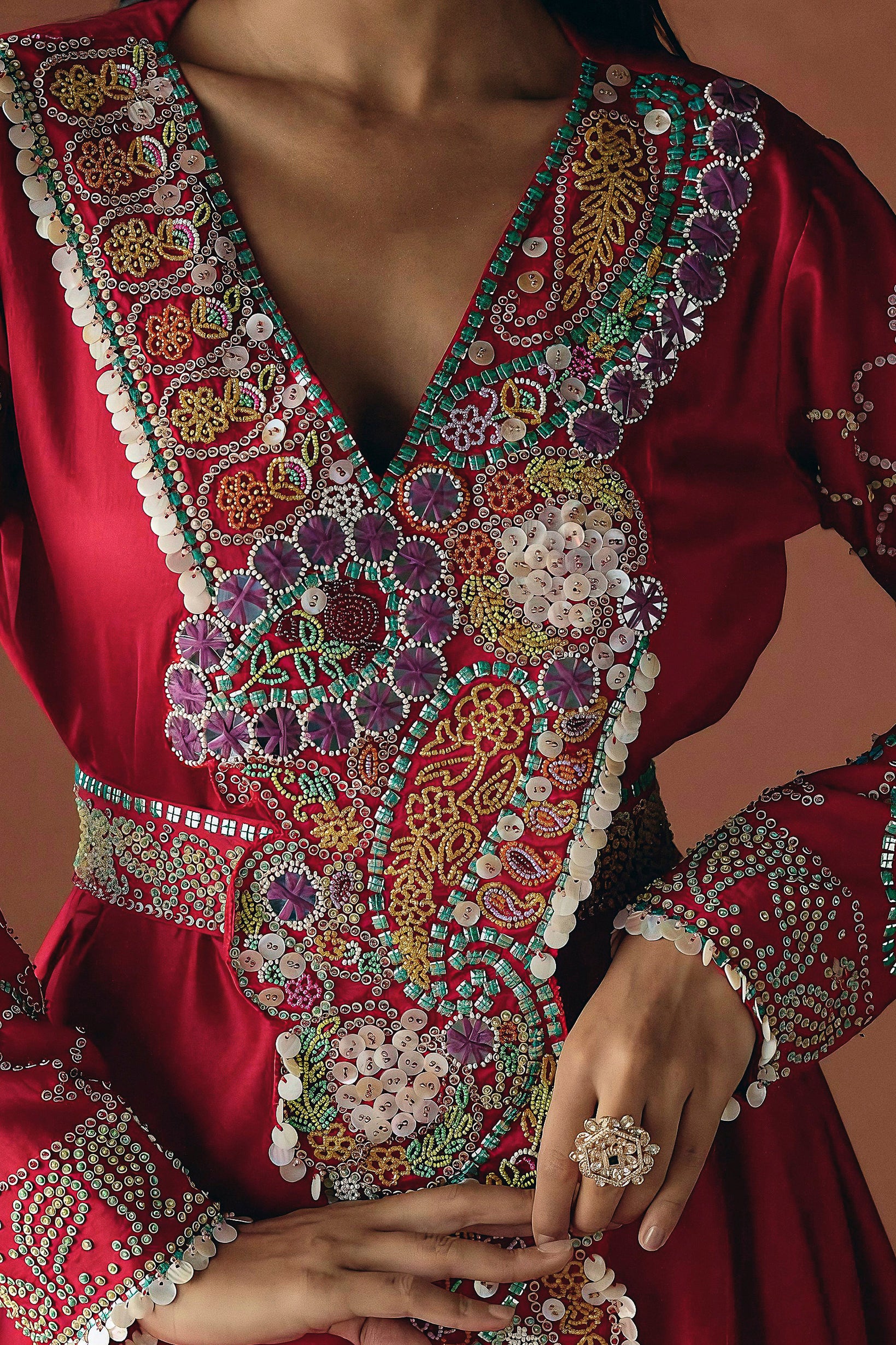 Carmine Red Embellished Premium Silk Kurta Set