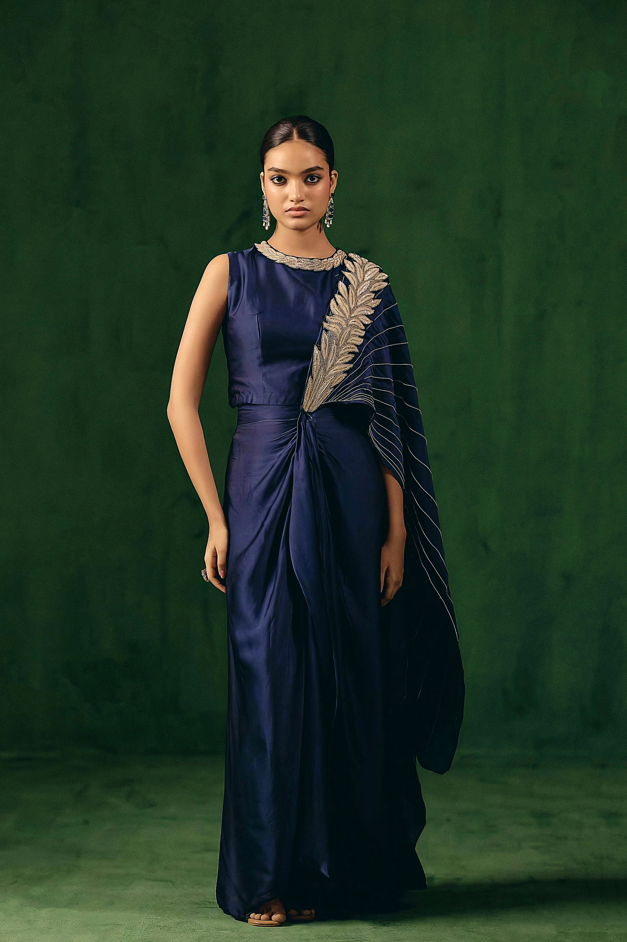 Twilight Blue Embellished Satin Silk Dress