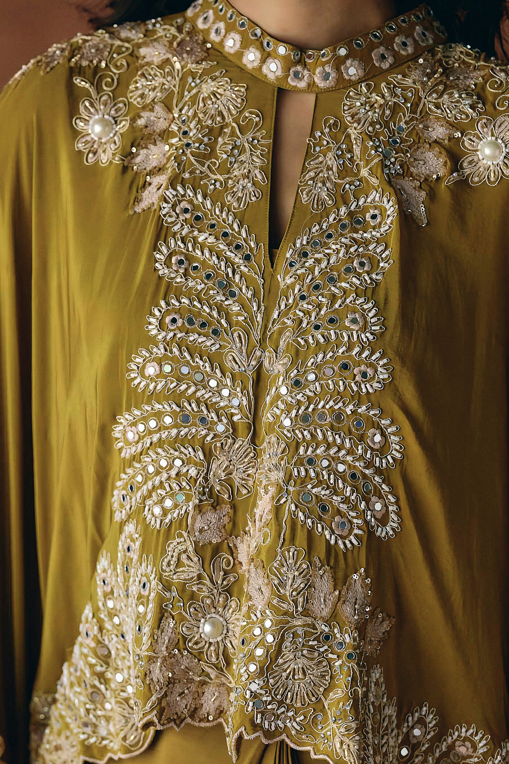 Mustard Embellished Premium Silk Skirt Set