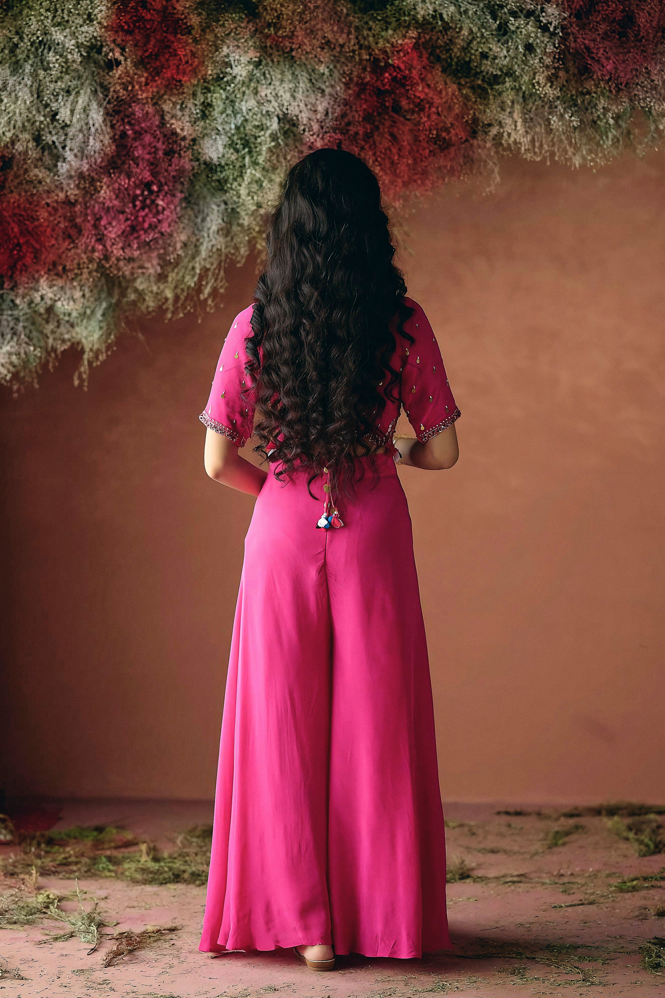 Deep Pink Embellished Premium Silk Palazzo Set