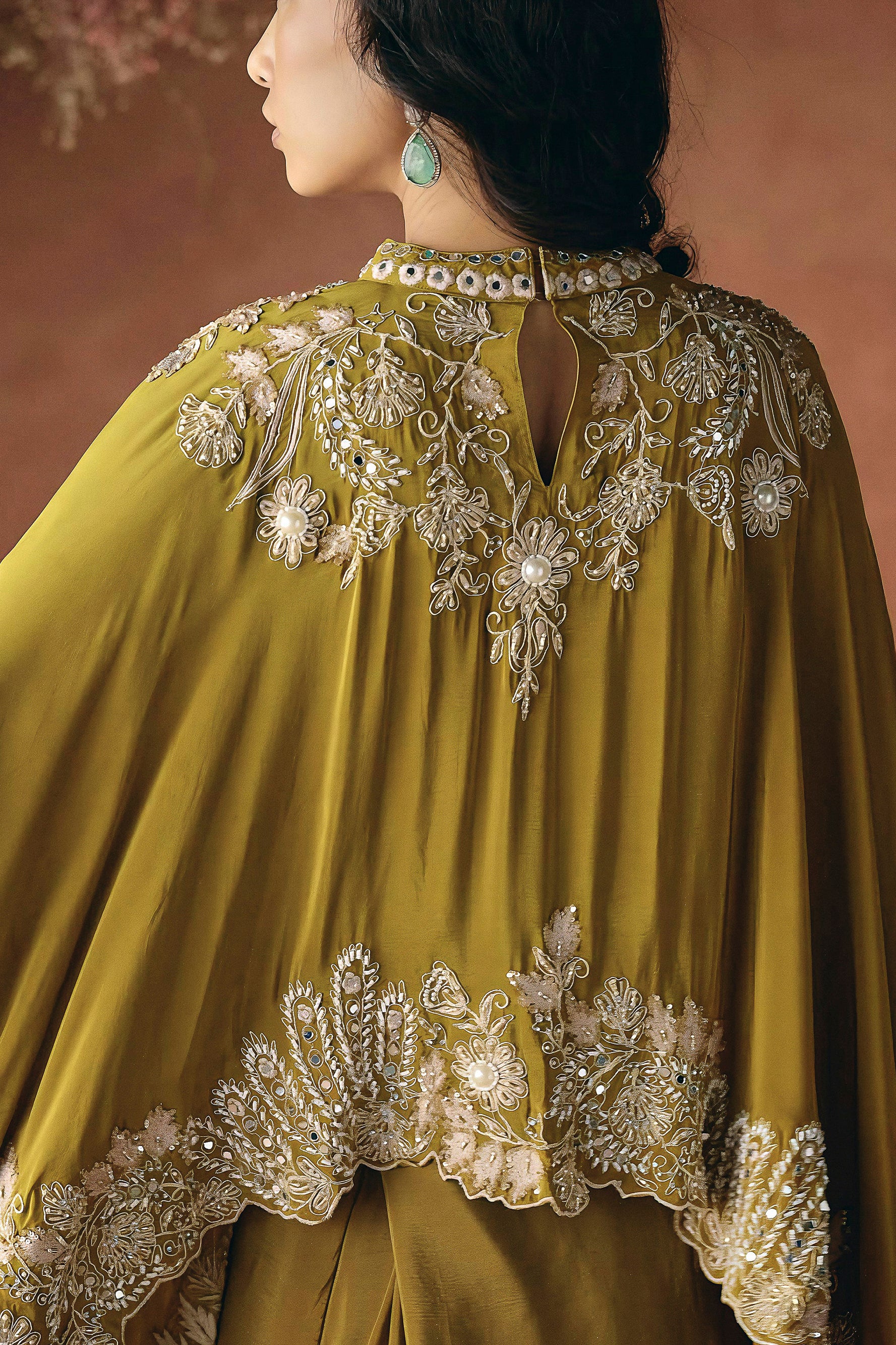 Mustard Embellished Premium Silk Skirt Set