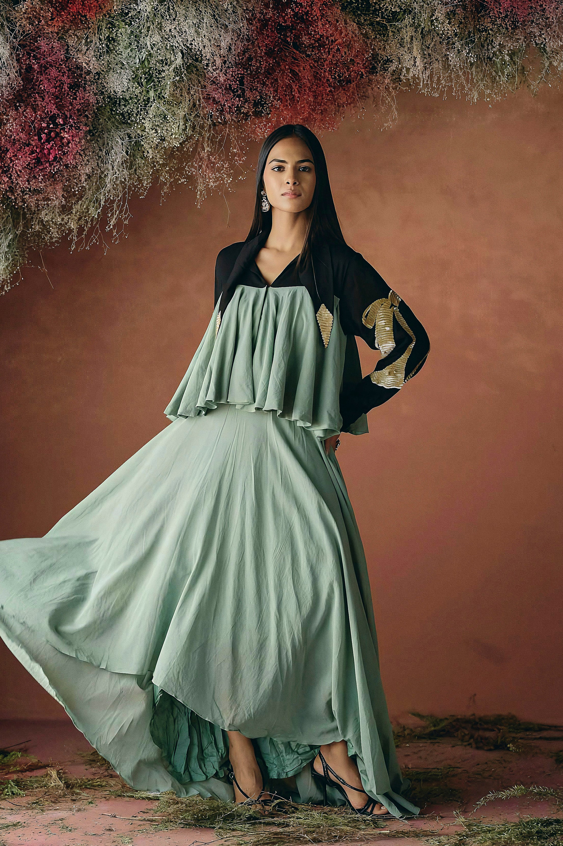 Sage Green Embellished Organic Cotton Gown