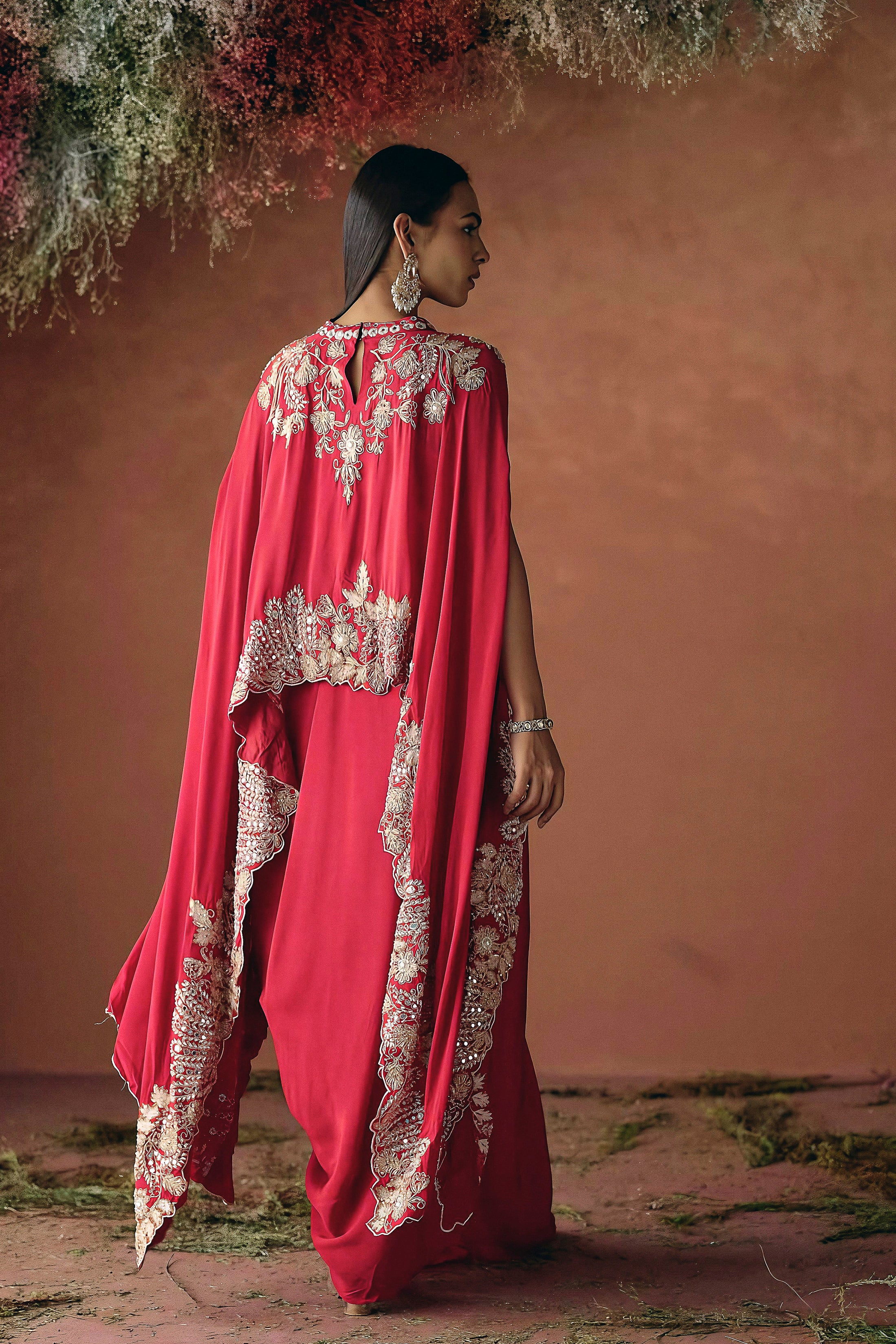 Ruby Red Embellished Premium Silk Skirt Set