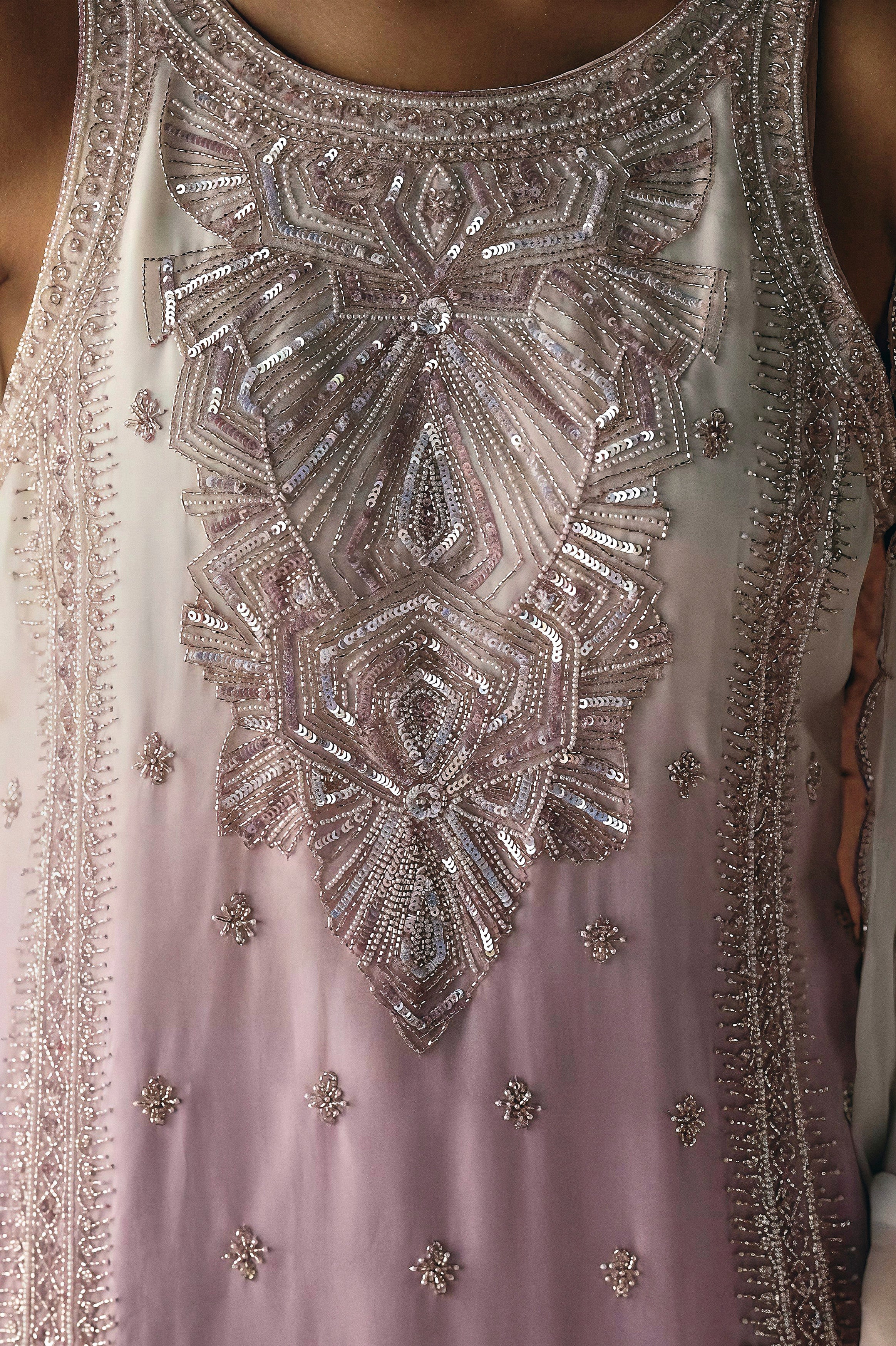 Lilac Pink Embellished Soft Organza Palazzo Set