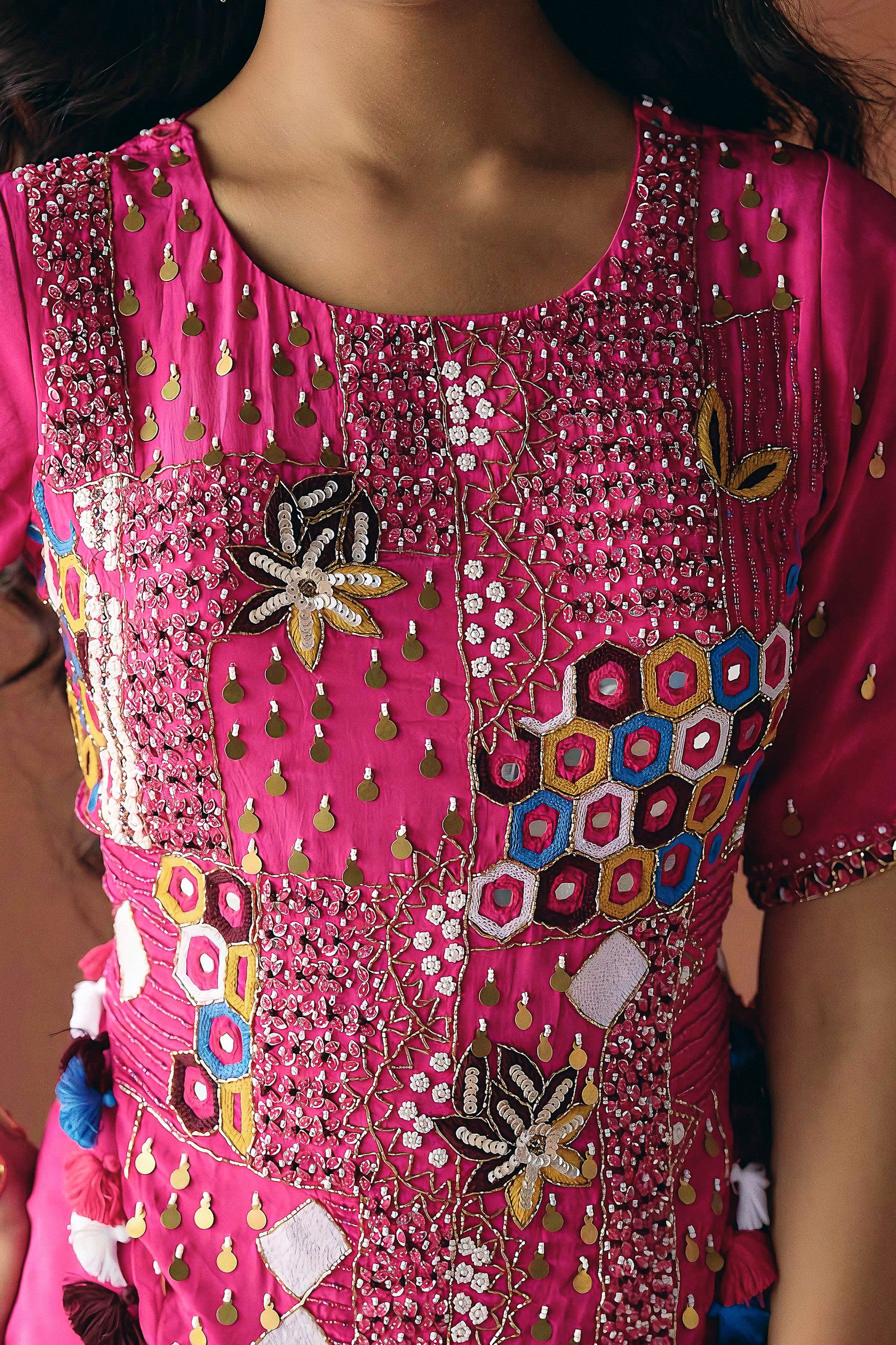 Deep Pink Embellished Premium Silk Palazzo Set