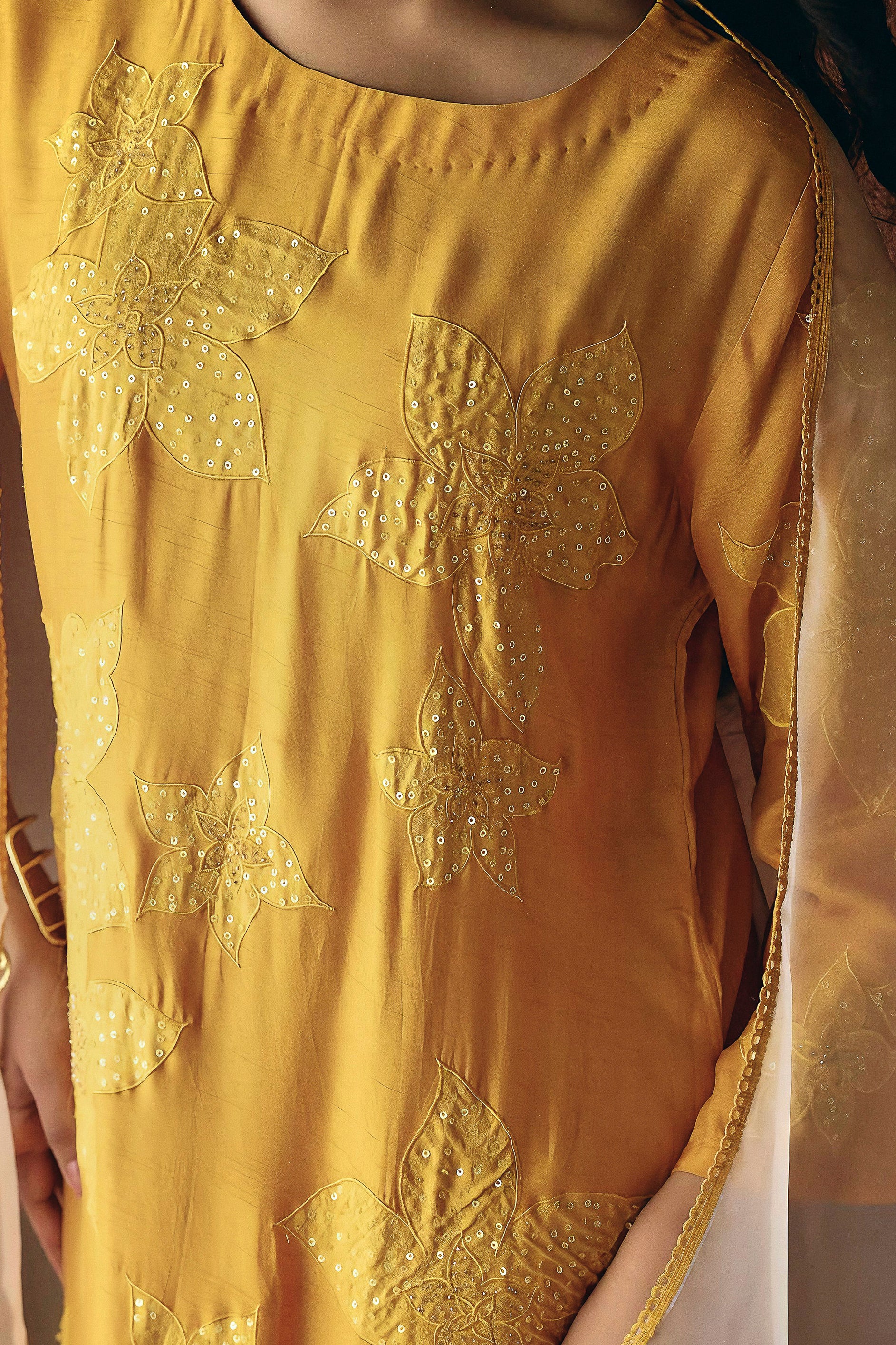 Mustard Yellow Embellished Raw Silk Palazzo Set
