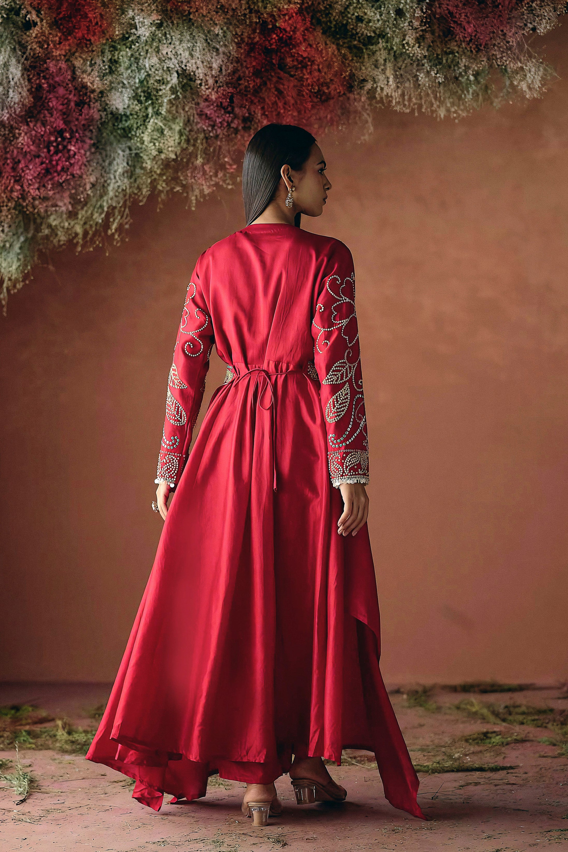 Carmine Red Embellished Premium Silk Kurta Set