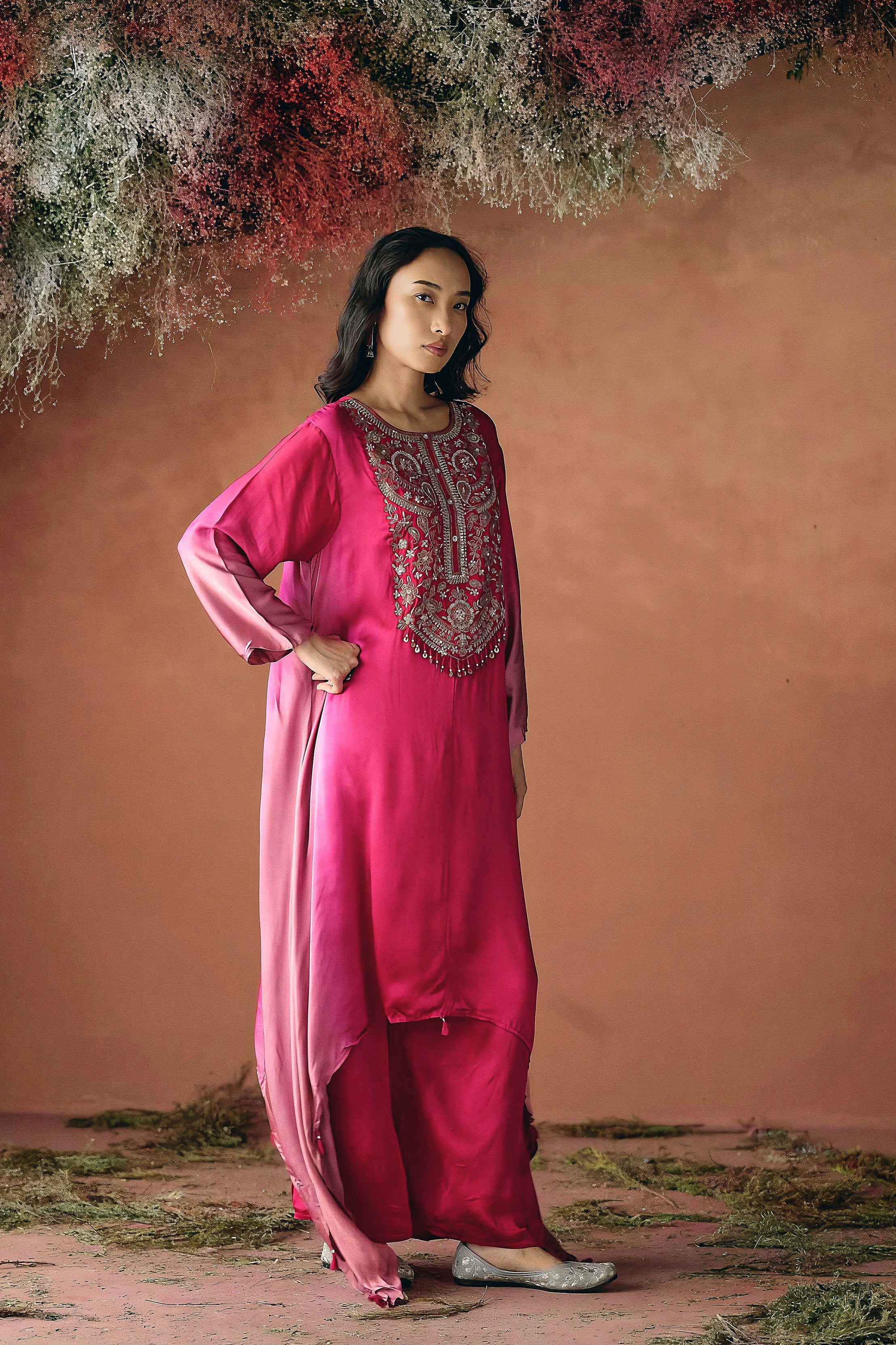 Blush Pink Embellished Satin Silk Kurta Set