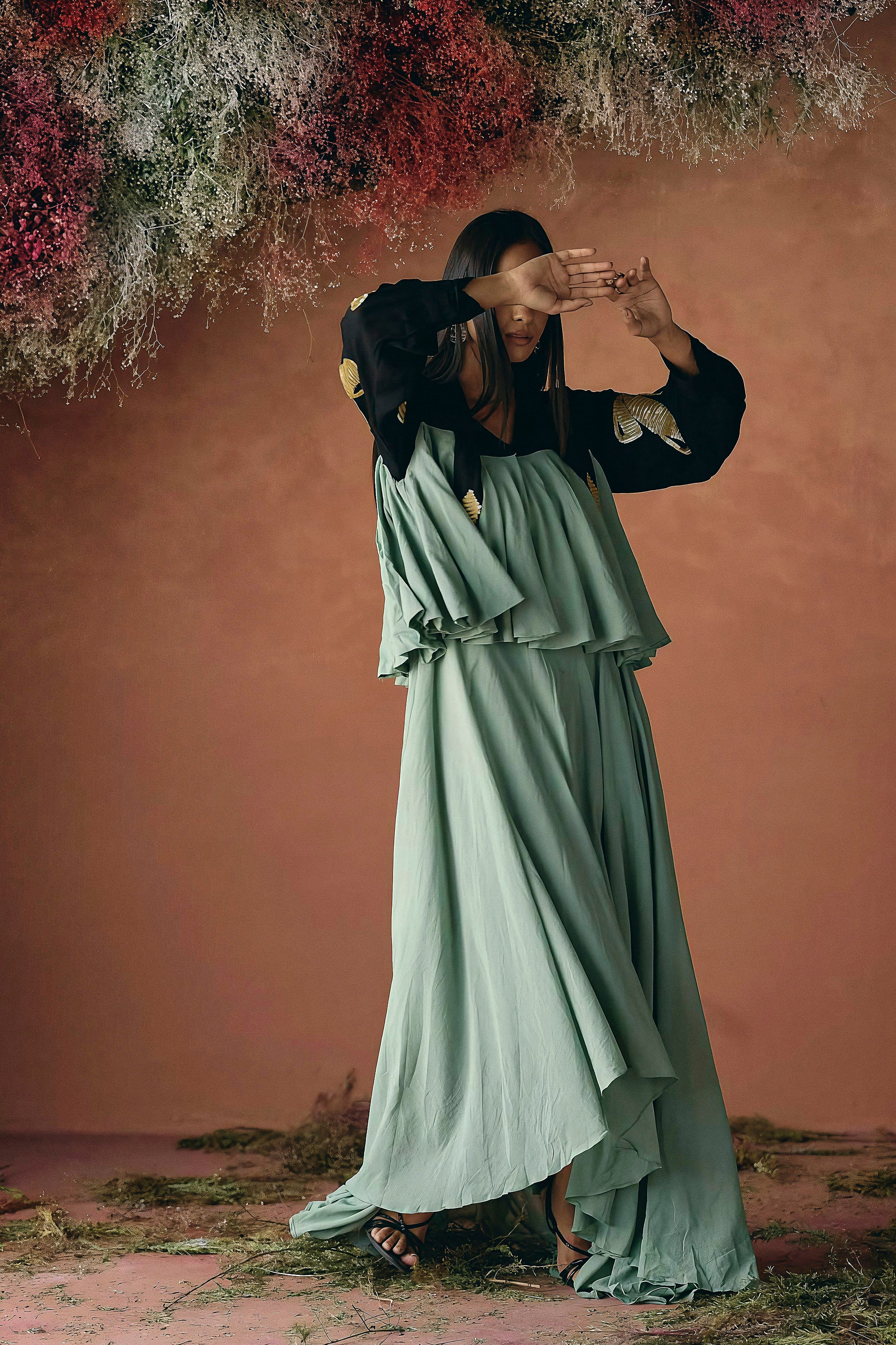 Sage Green Embellished Organic Cotton Gown