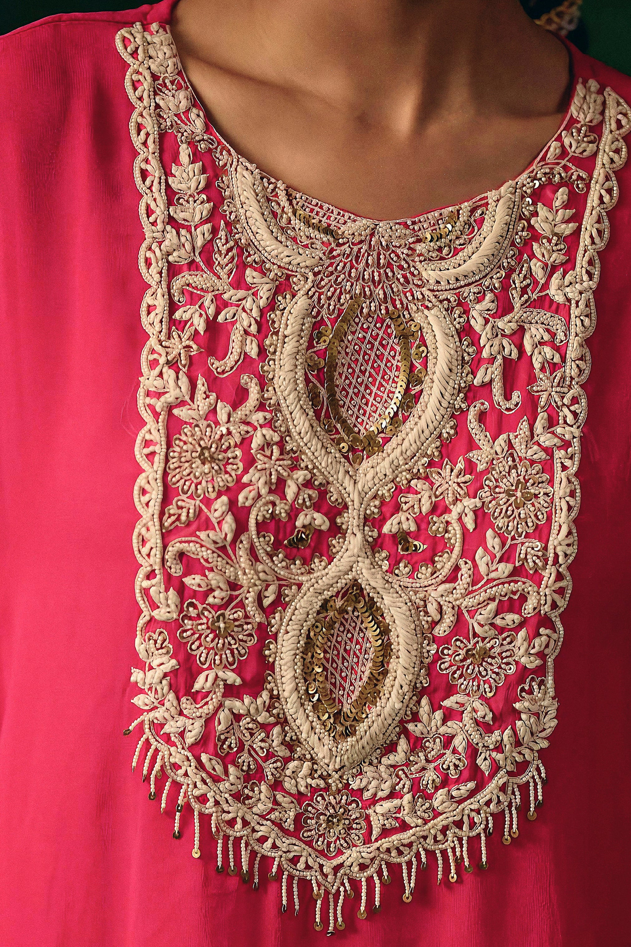 Rich Pink Embellished Georgette Silk Dress