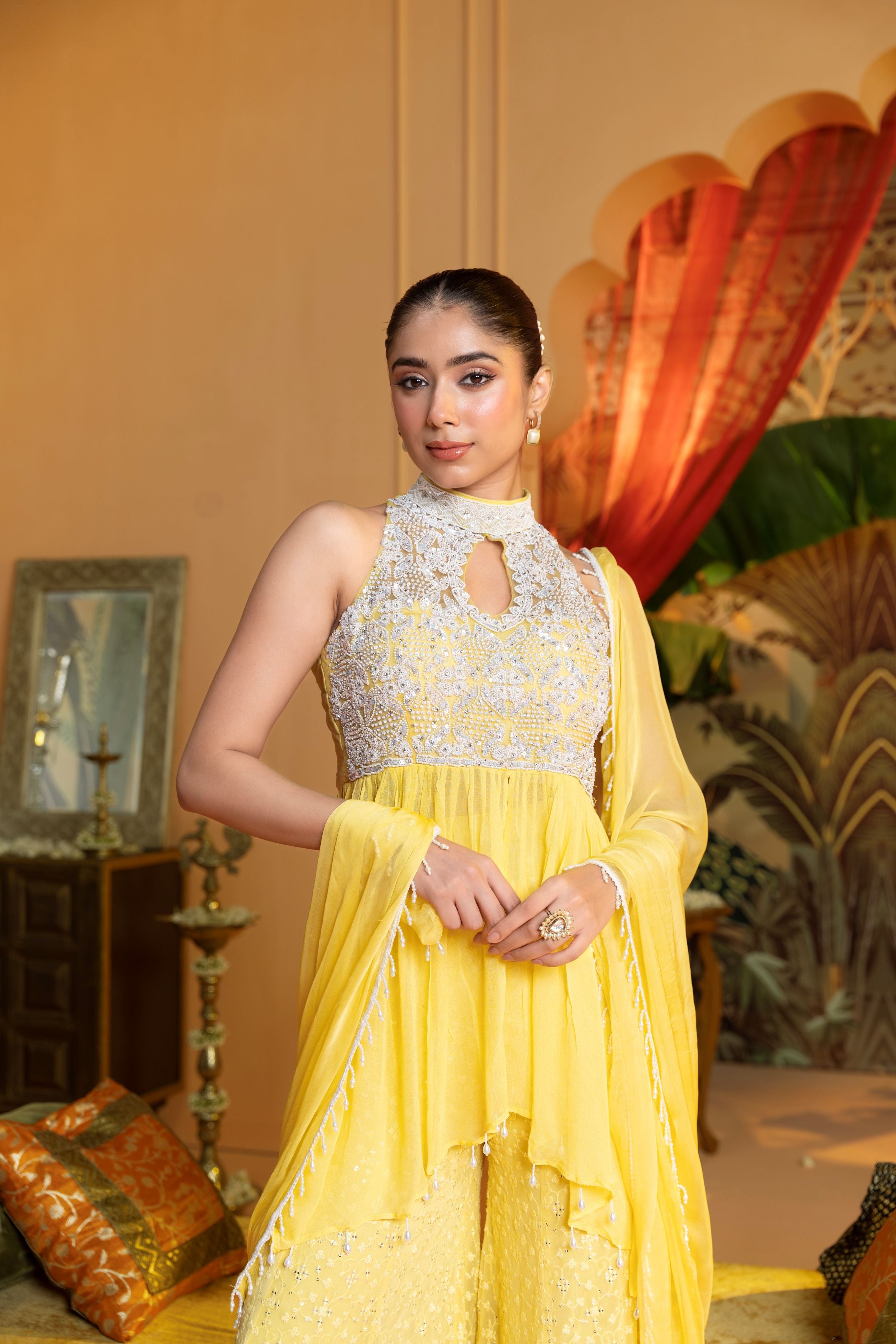 Lemon Yellow Georgette Silk Palazzo Set