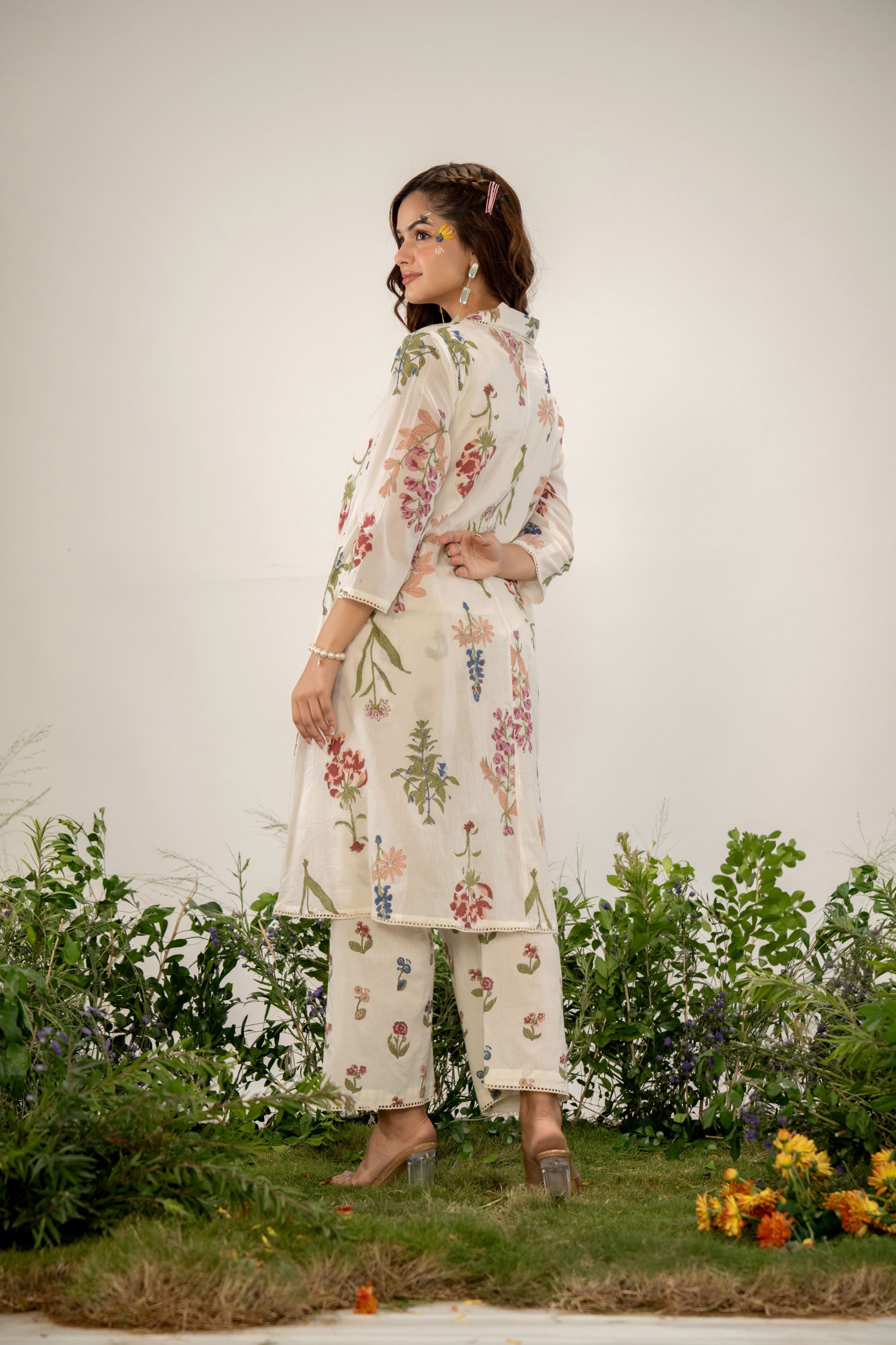 Blooming Cream Floral Printed Premium Cotton Co-Ord Set