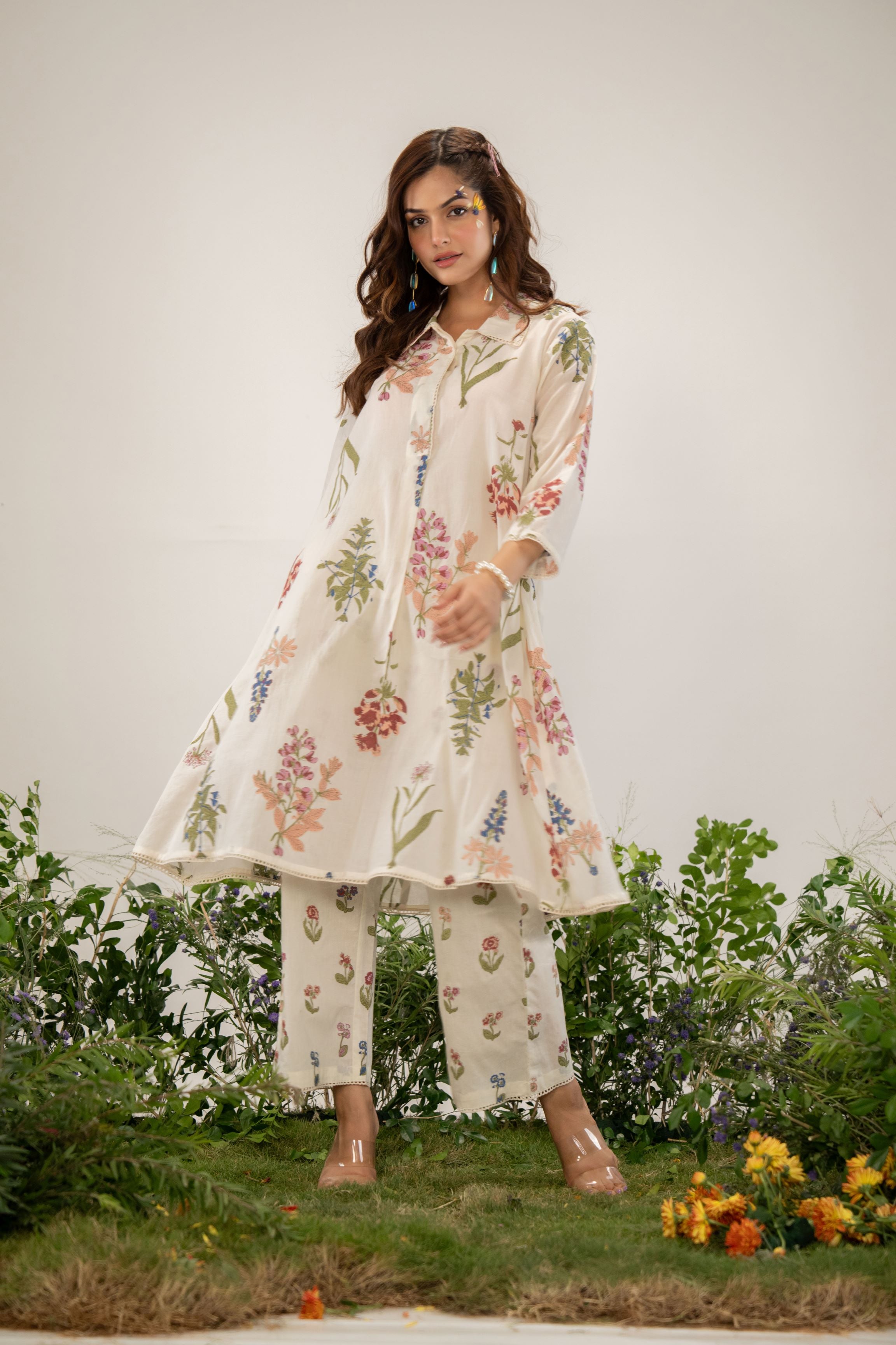 Blooming Cream Floral Printed Premium Cotton Co-Ord Set