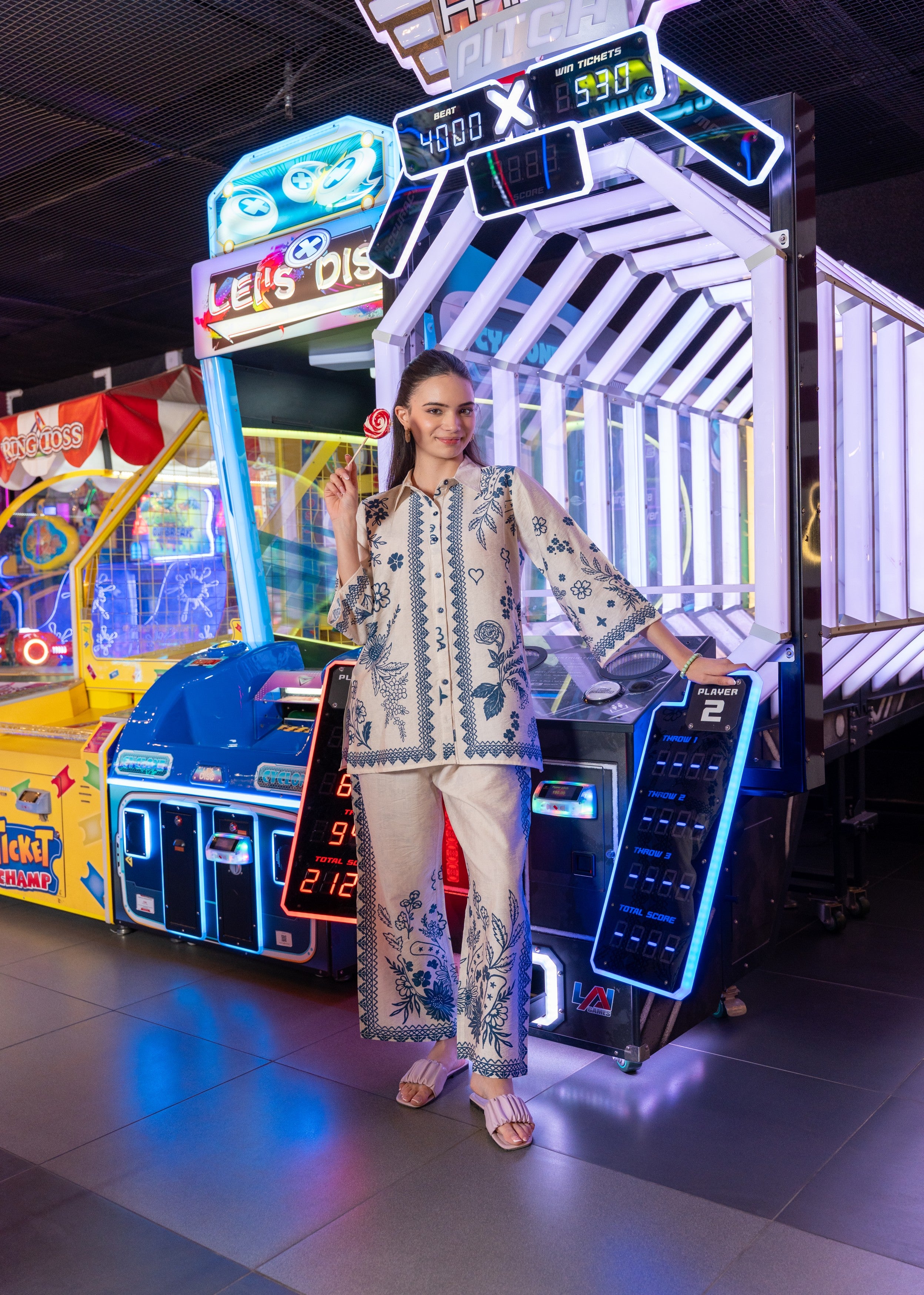 Off-White Blue Printed Cotton Co-Ord Set