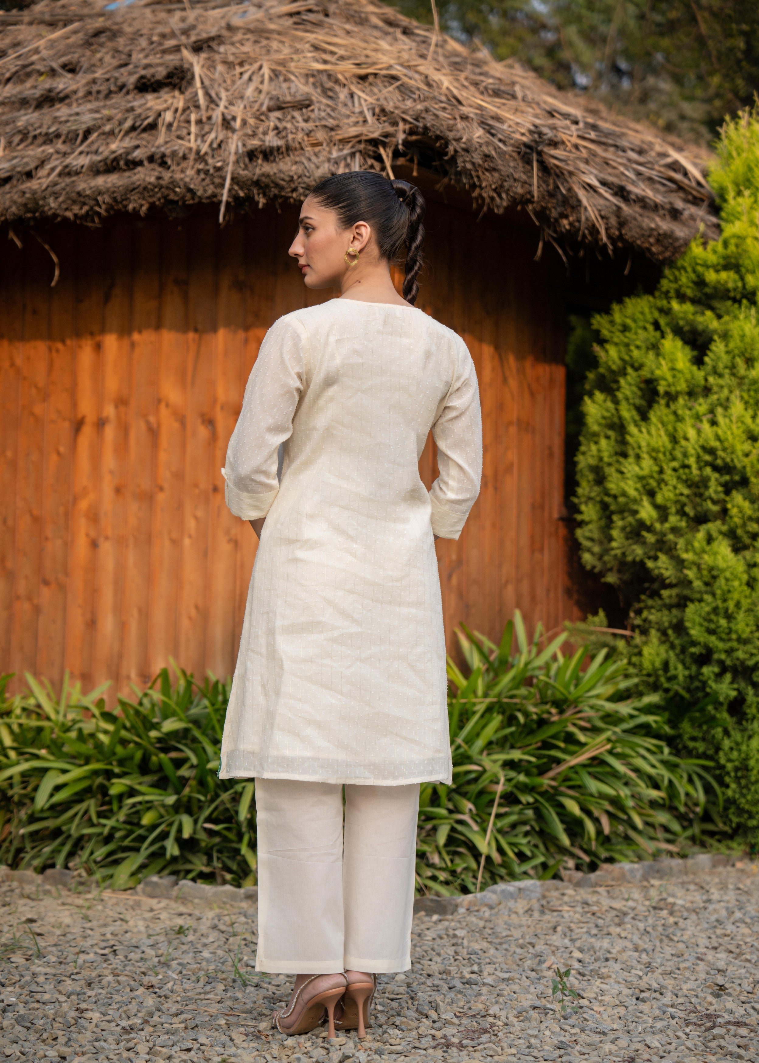 Off-White Western Printed Mul Cotton Kurta Set
